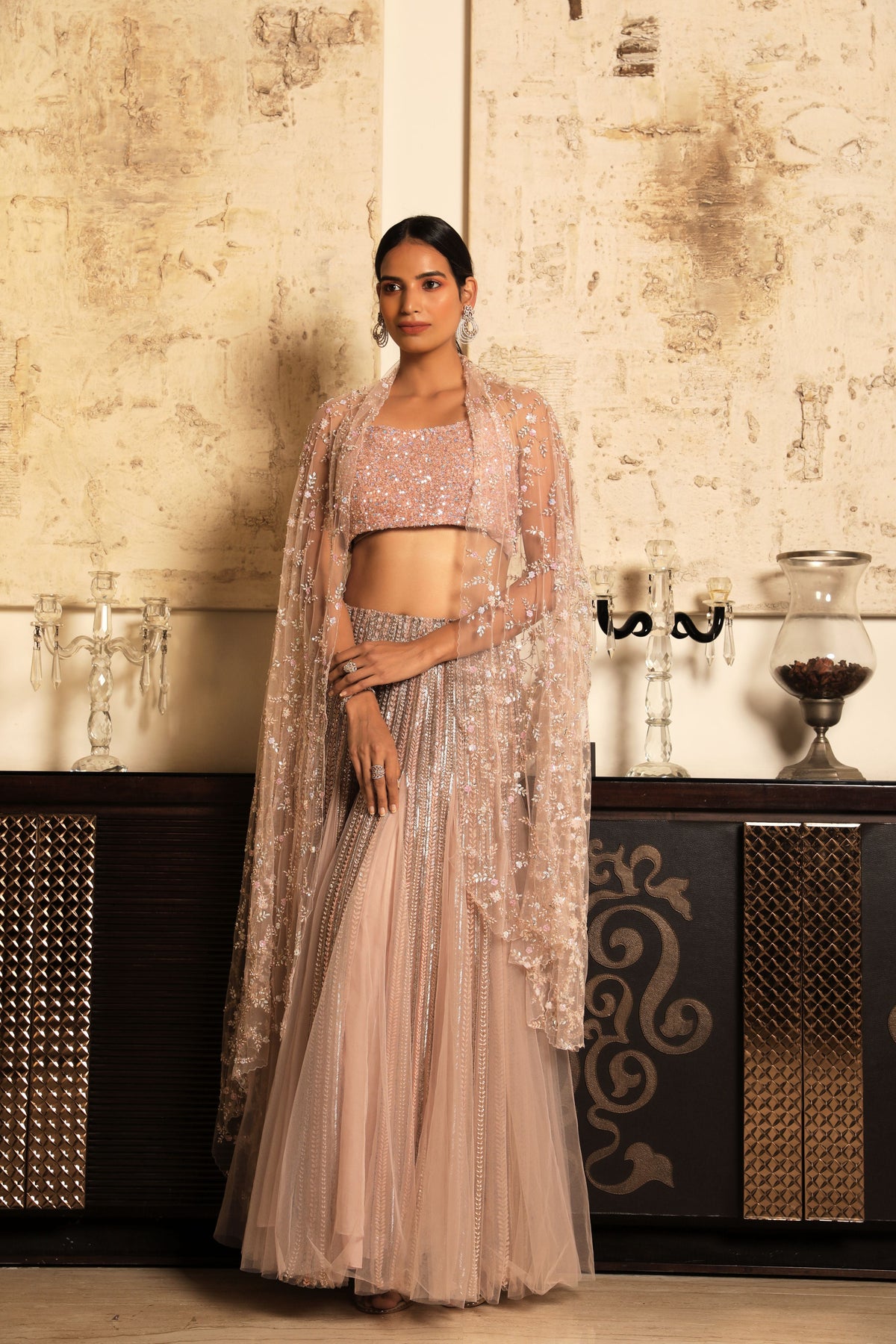 Peach embroidered lehenga set