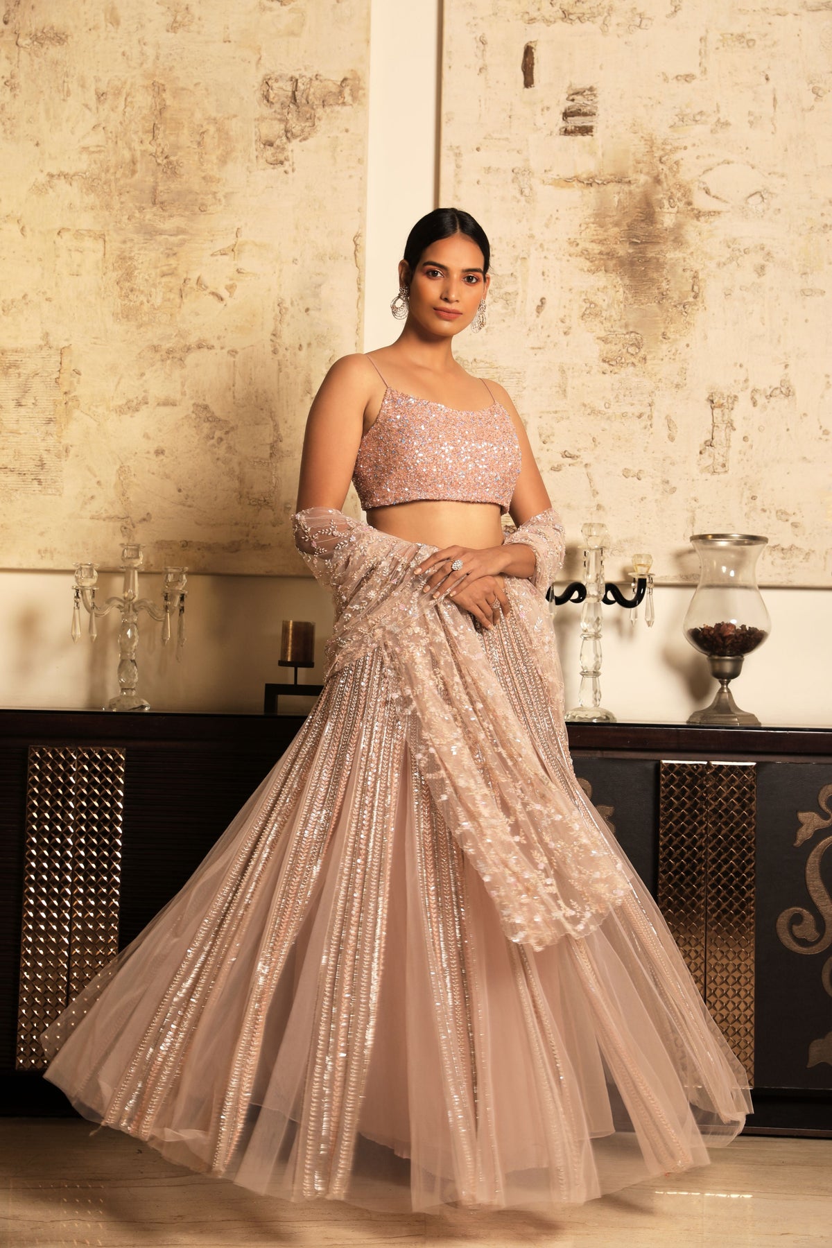 Peach embroidered lehenga set