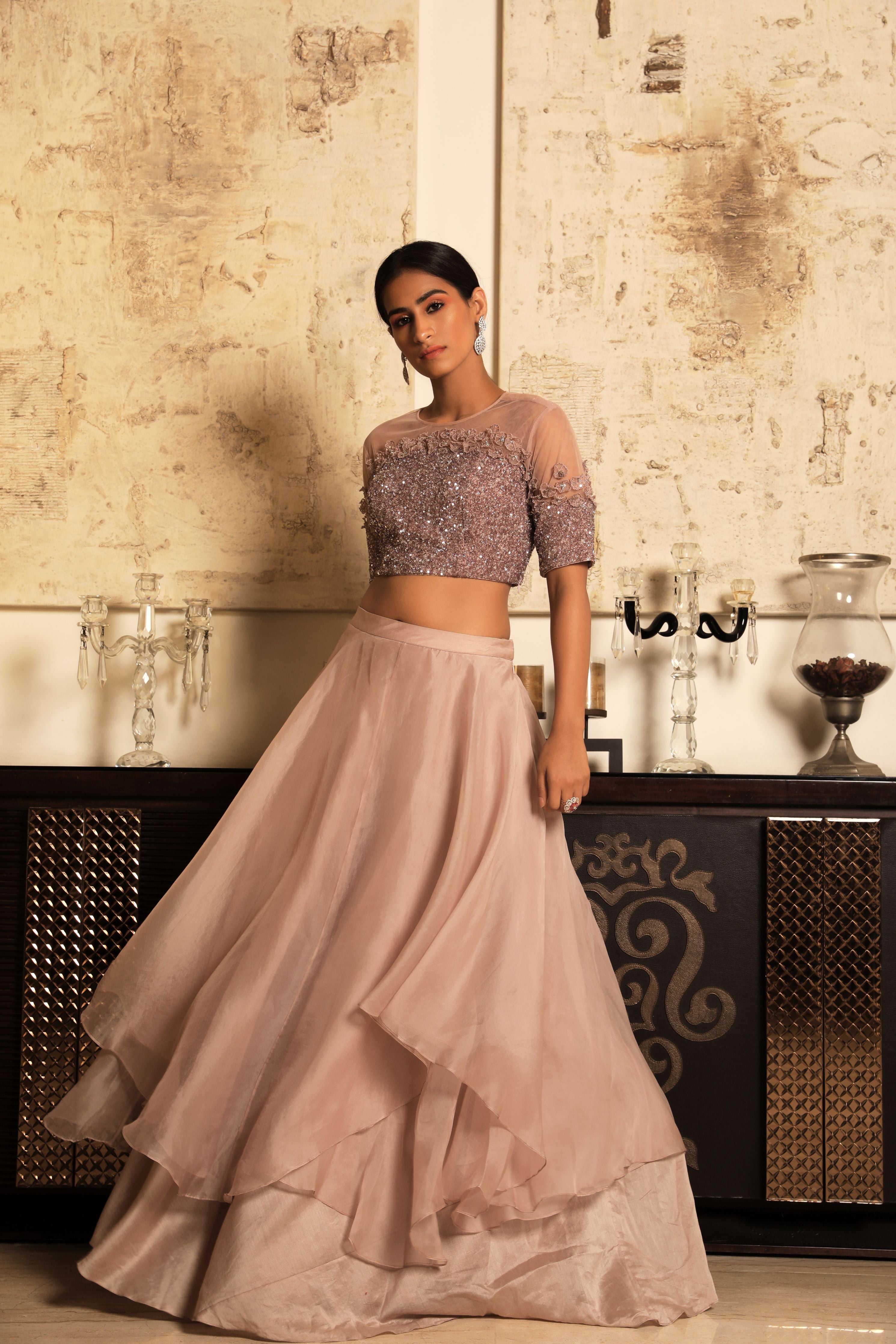 Peach Layered Lehenga set - Elahe