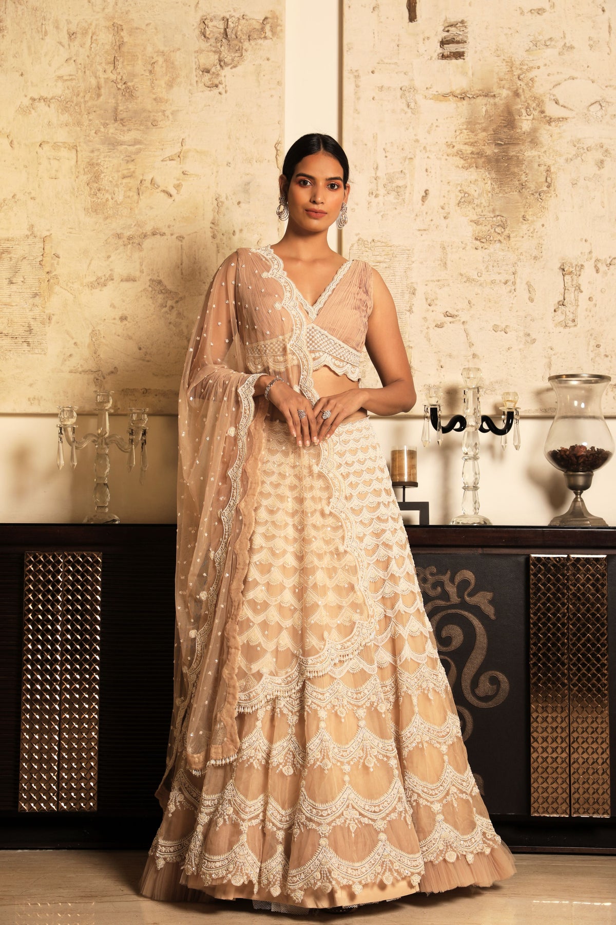 Beige embroidered lehenga set