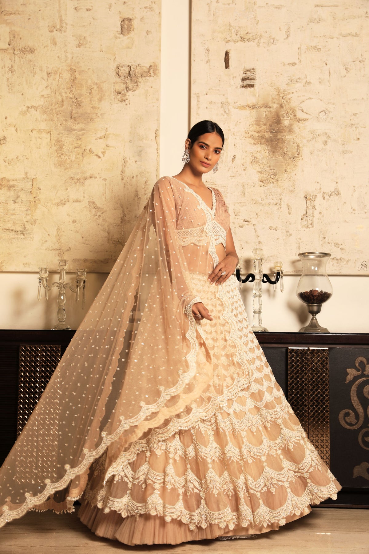 Beige embroidered lehenga set