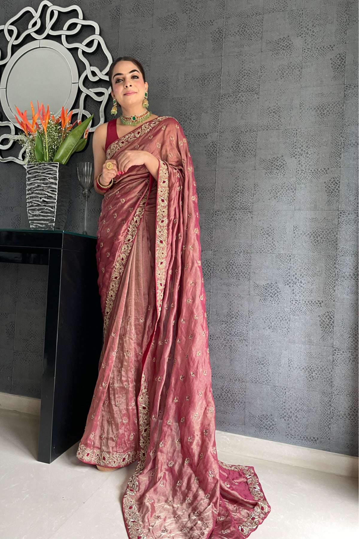 Maroon Tissue Saree