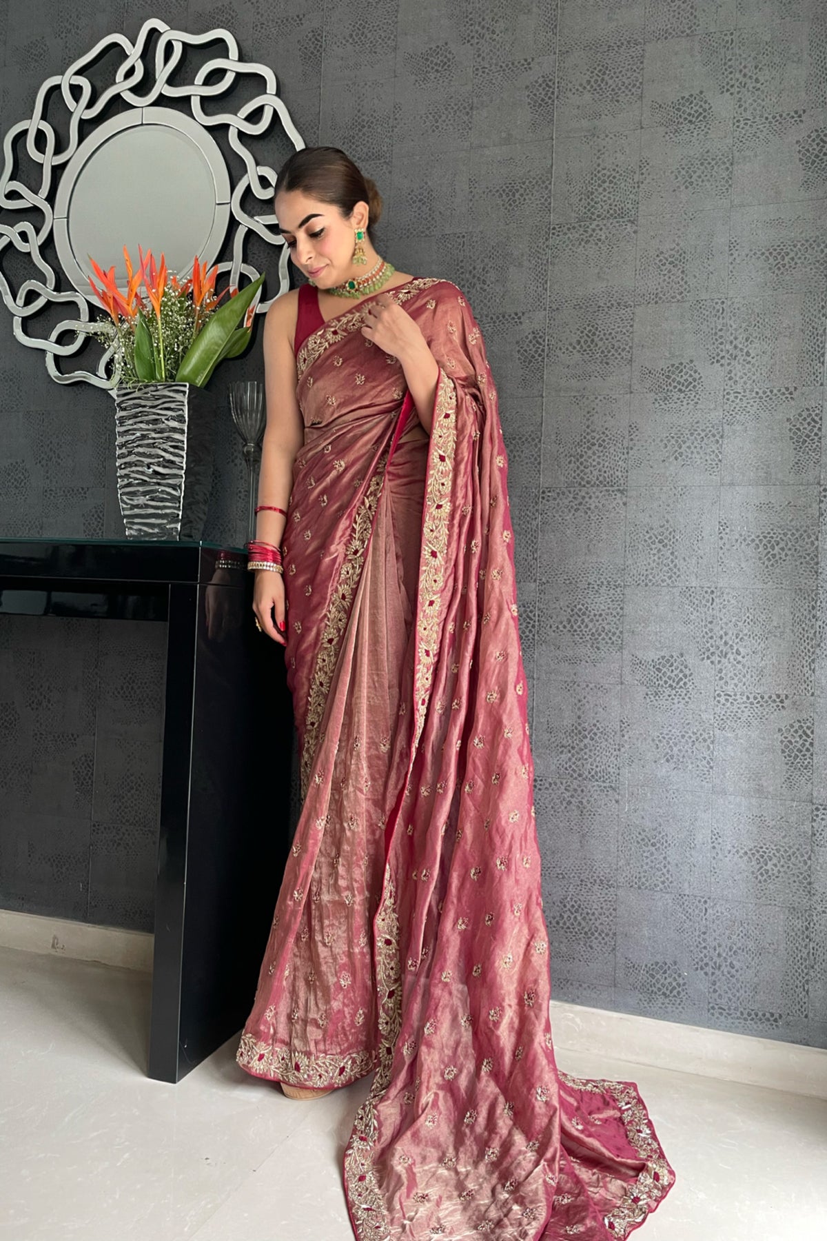 Maroon Tissue Saree