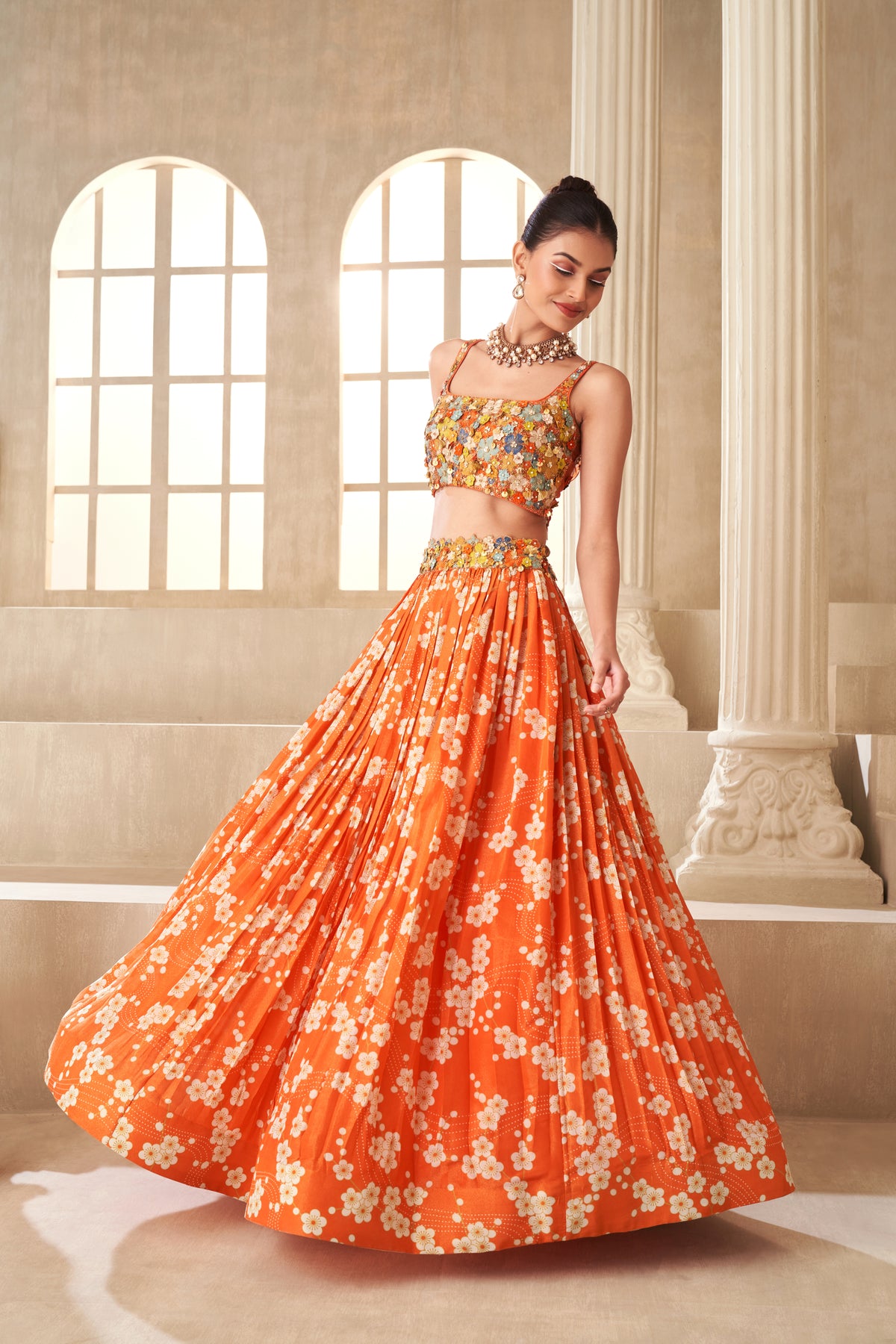 Orange Tissue Organza Lehenga Set