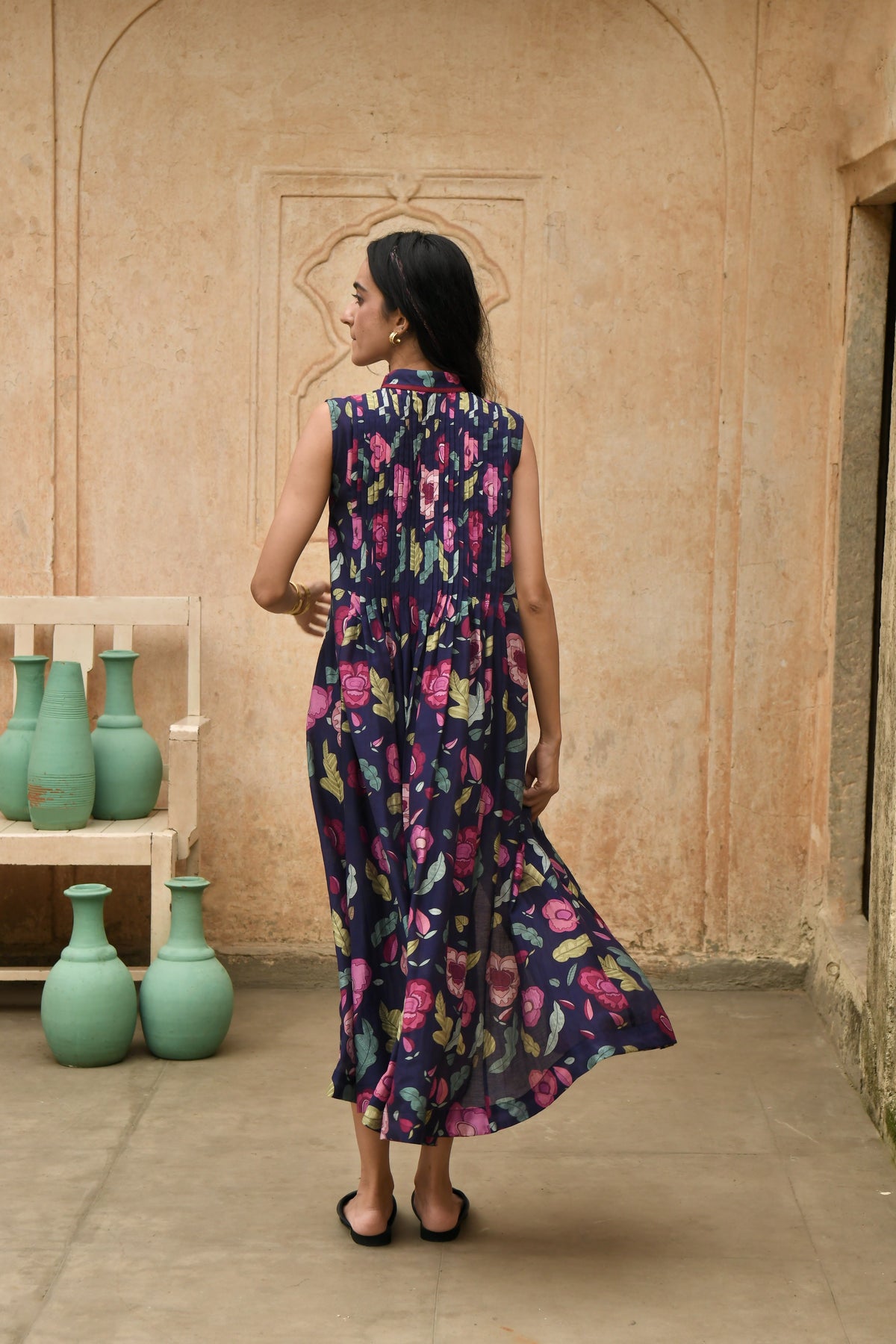 Digital Print Chiness Collar Shirt Dress