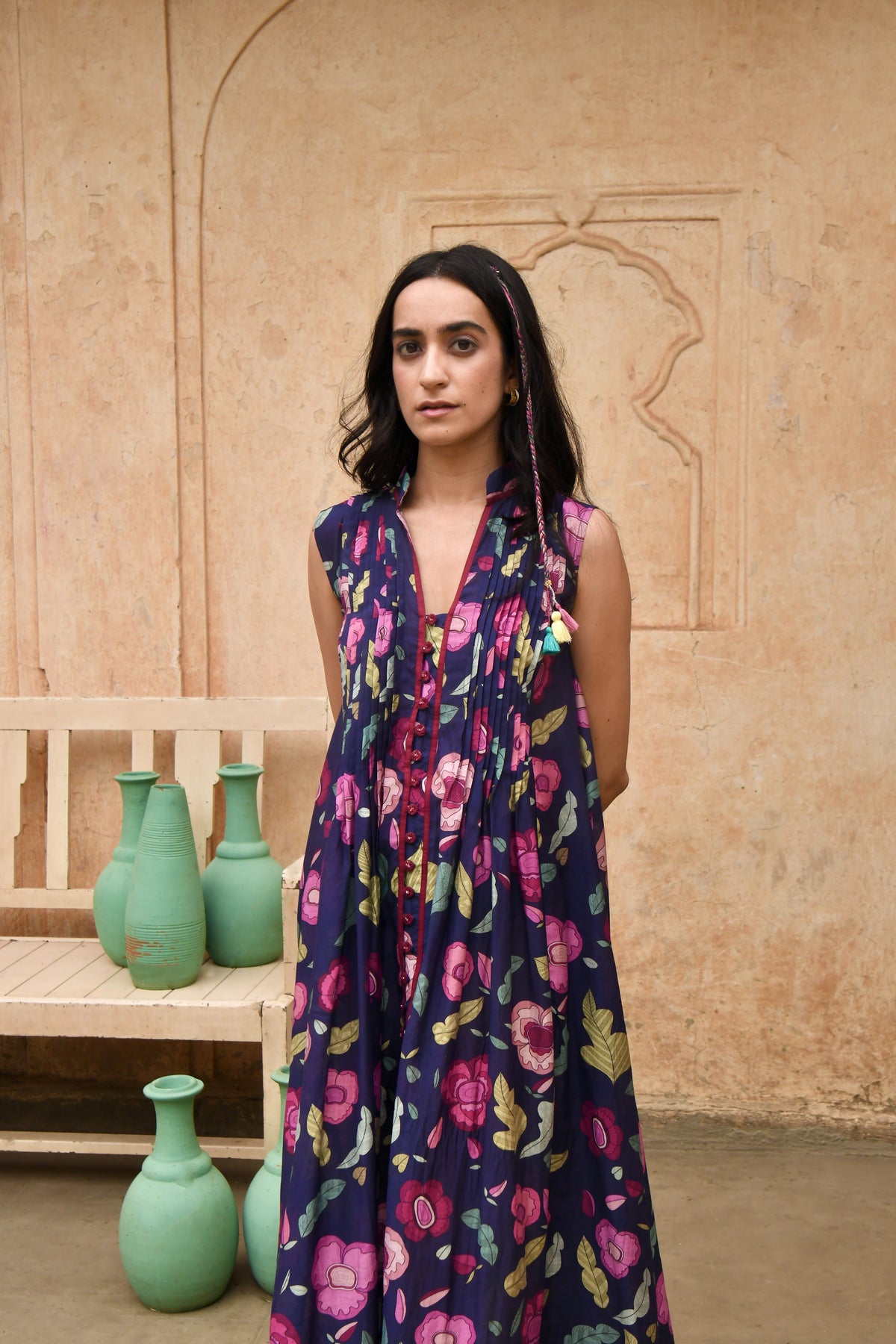 Digital Print Chiness Collar Shirt Dress