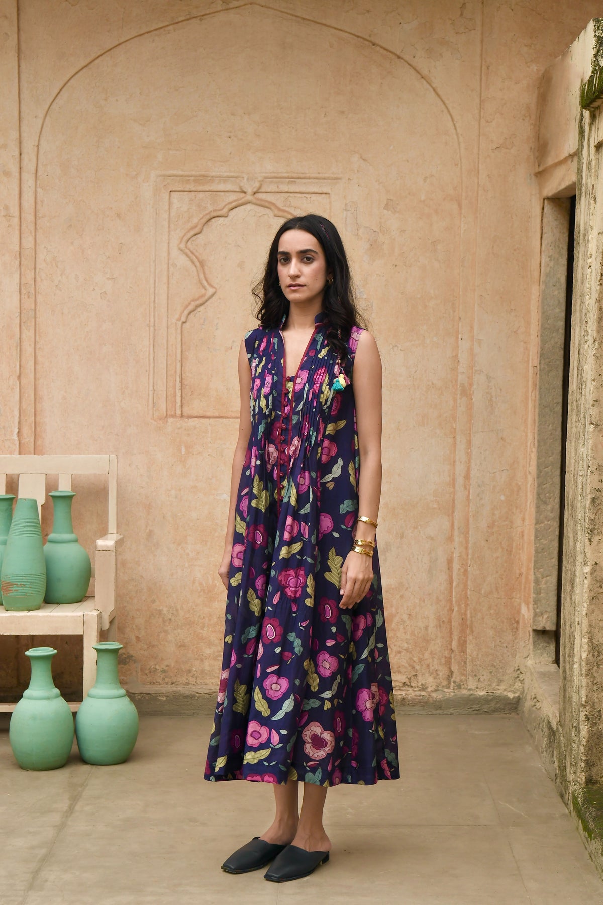 Digital Print Chiness Collar Shirt Dress