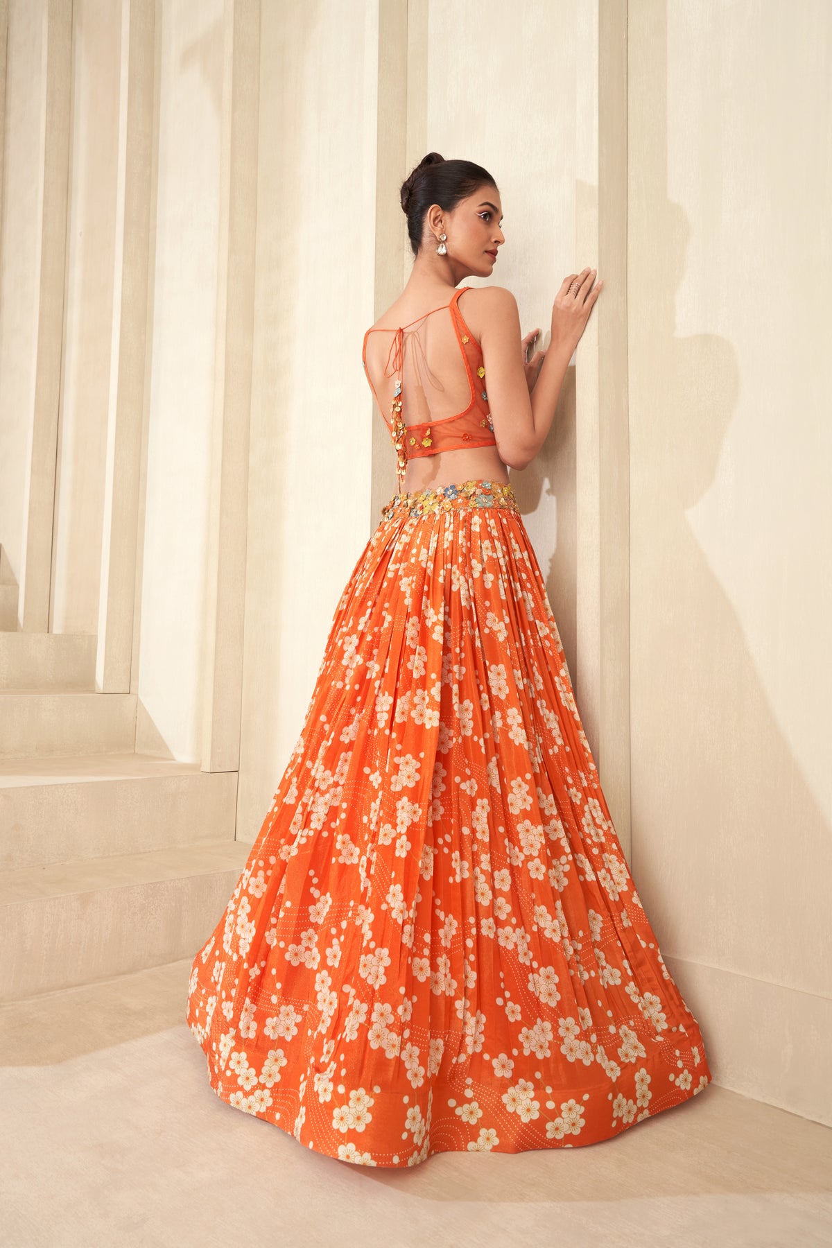 Orange Tissue Organza Lehenga Set