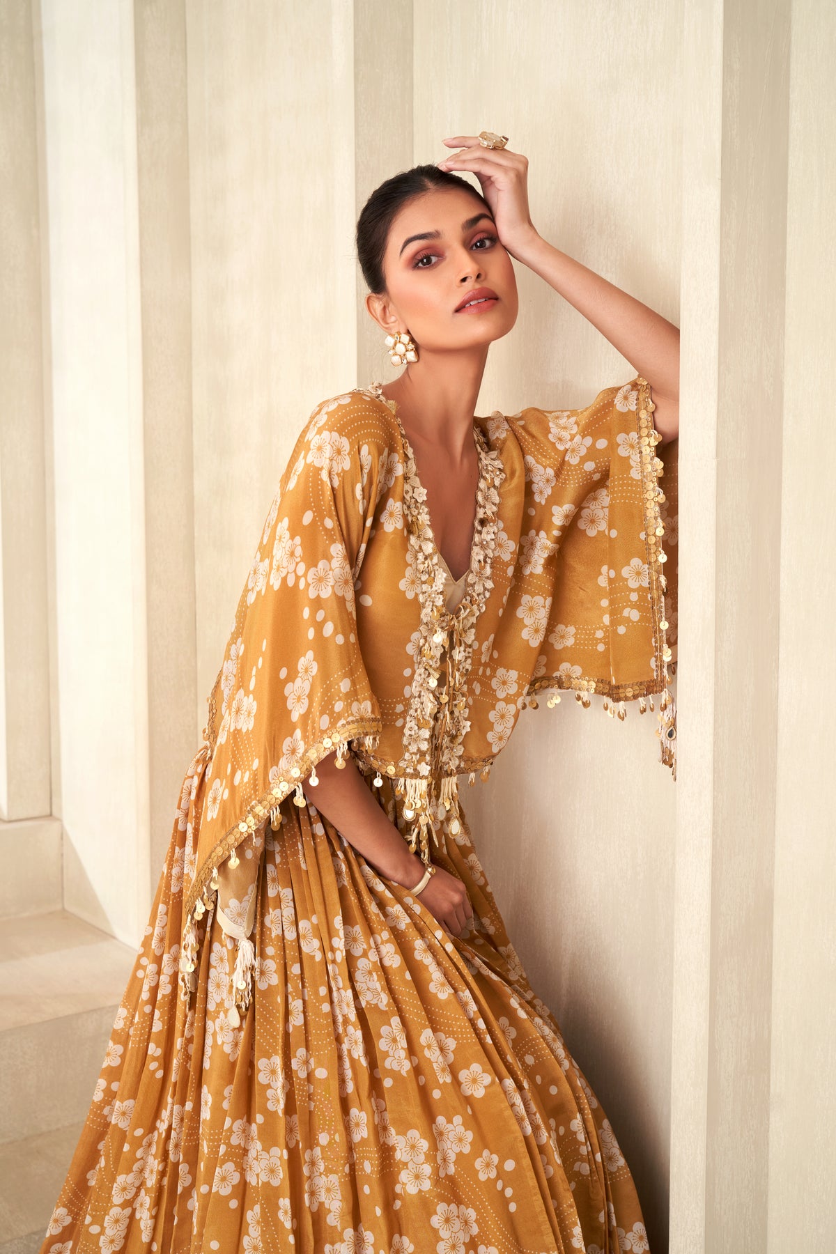 Gold Printed Kaftan Lehenga  Set