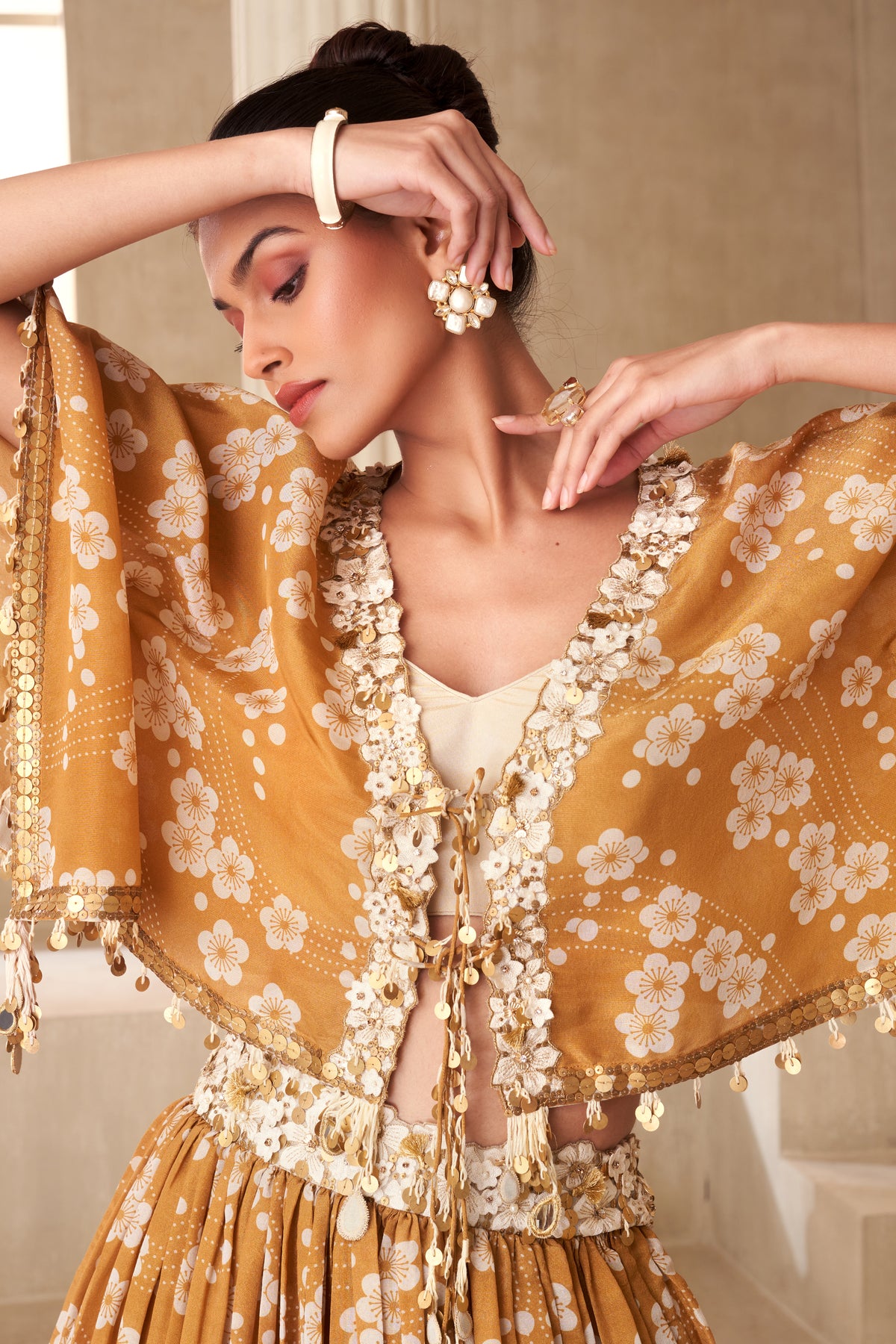 Gold Printed Kaftan Lehenga  Set