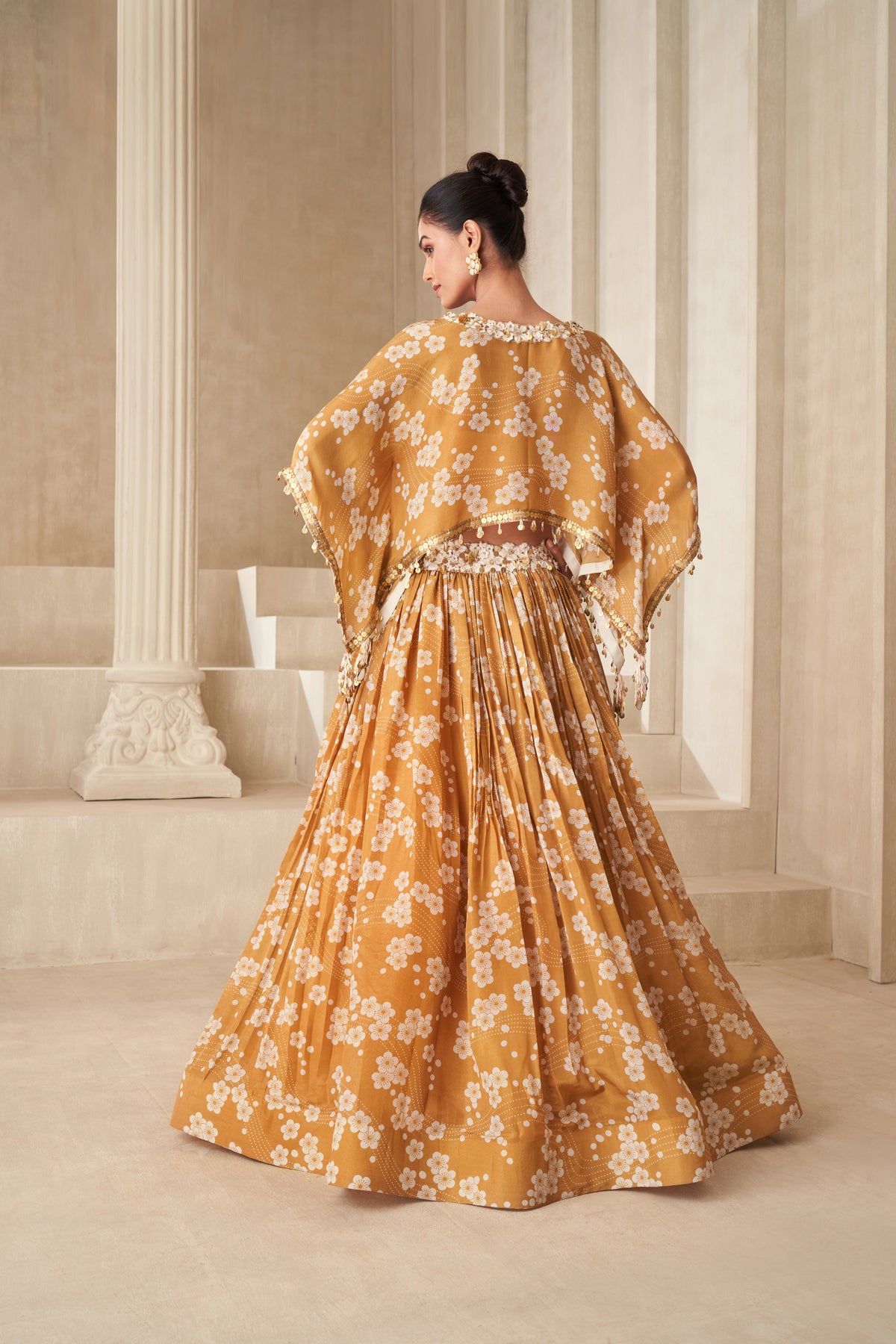 Gold Printed Kaftan Lehenga  Set