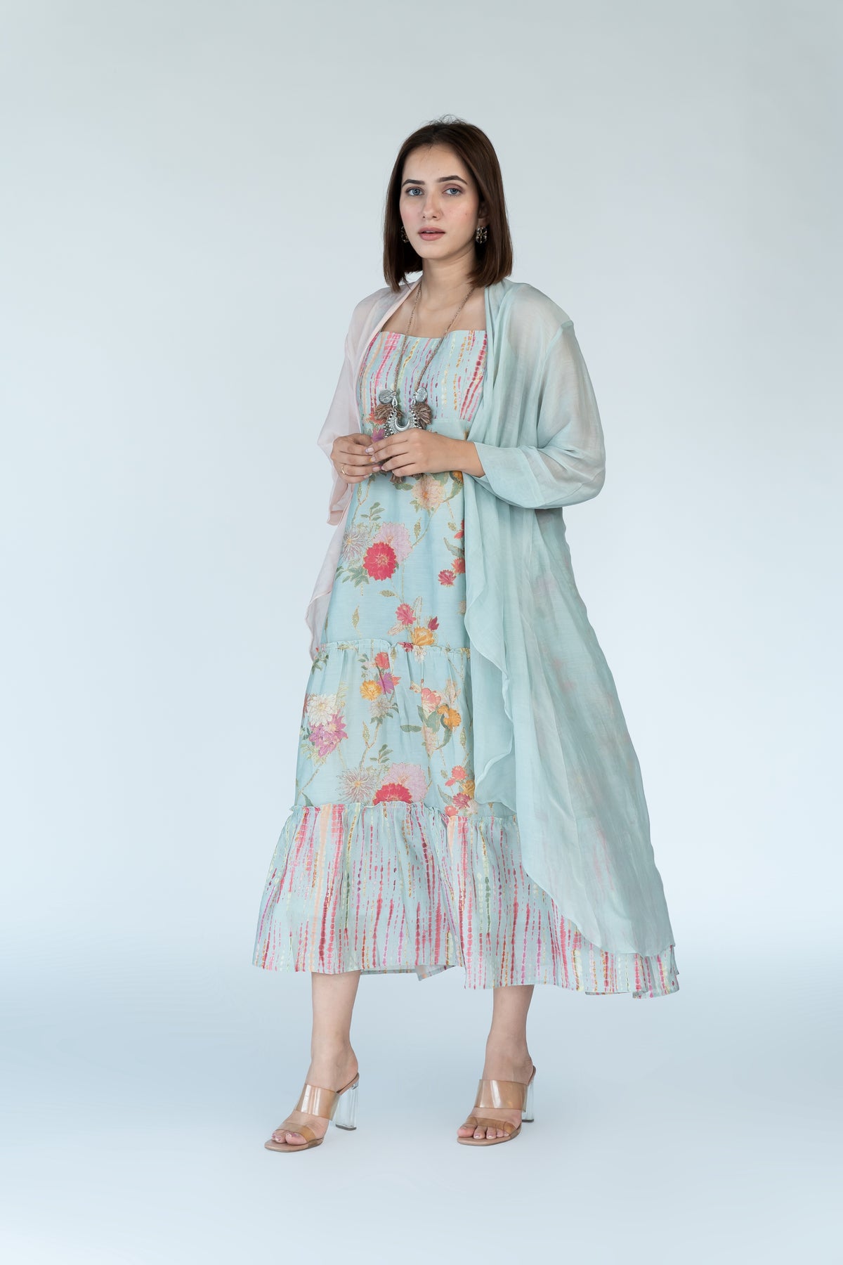 Summer Chanderi Dress with Cape