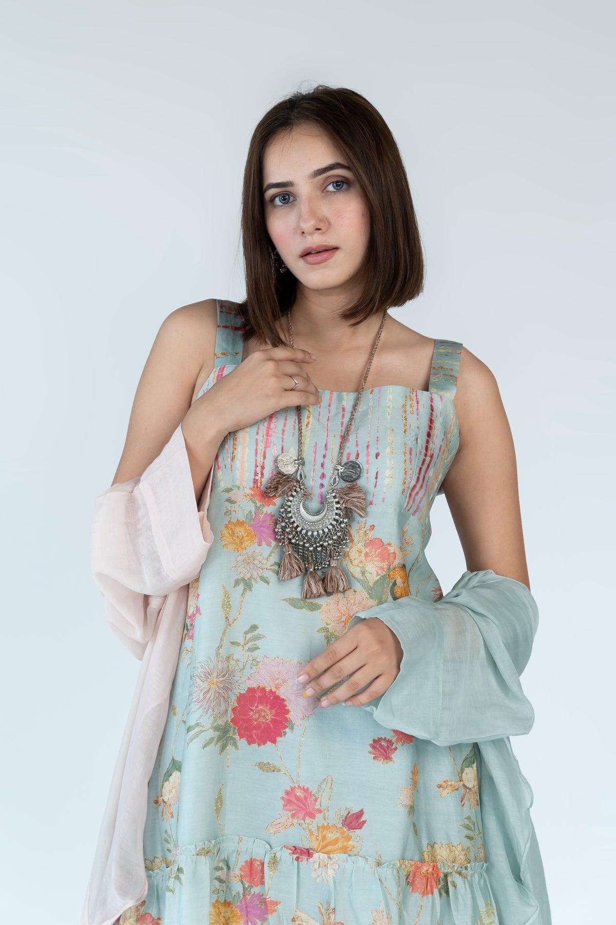 Summer Chanderi Dress with Cape