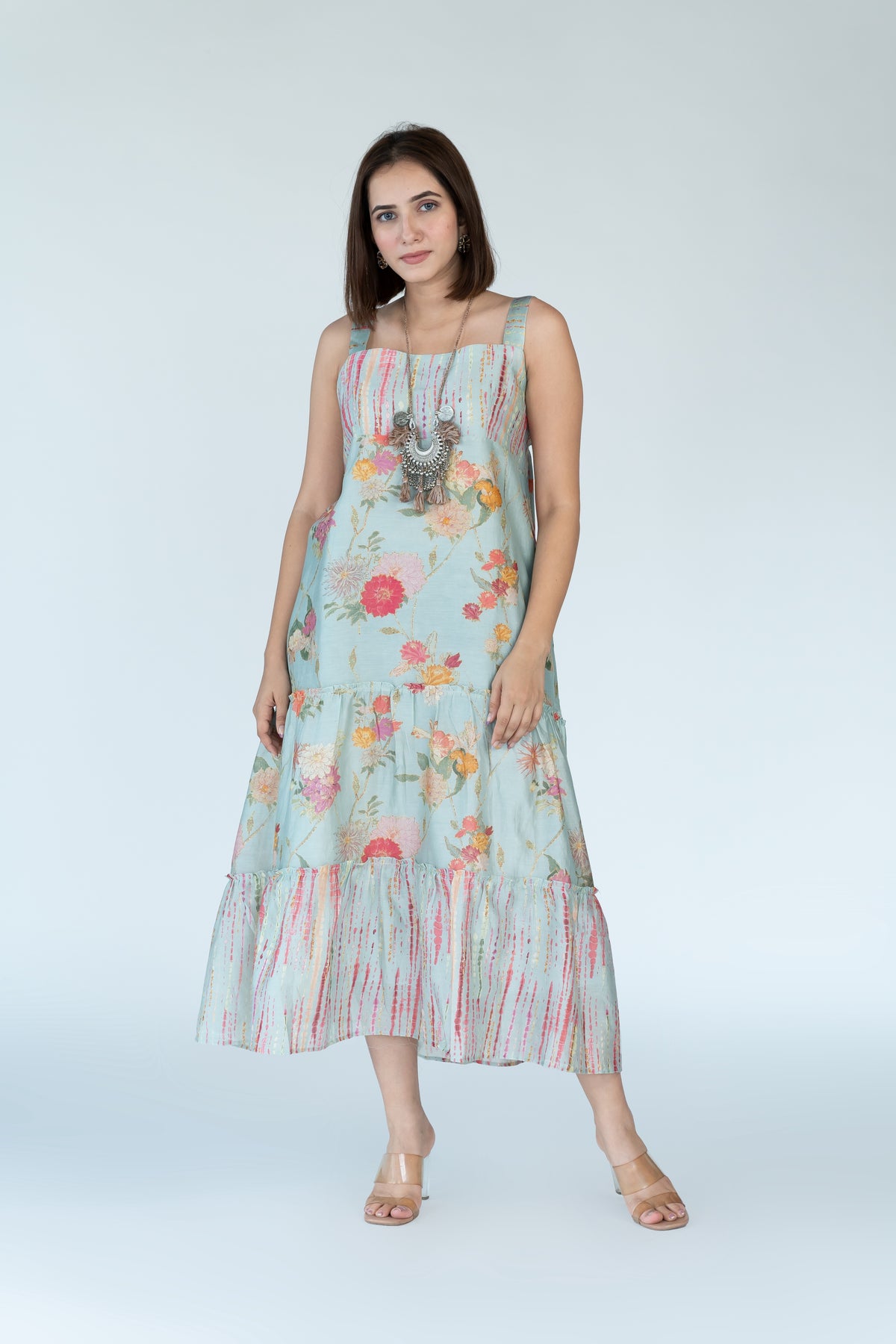 Summer Chanderi Dress with Cape