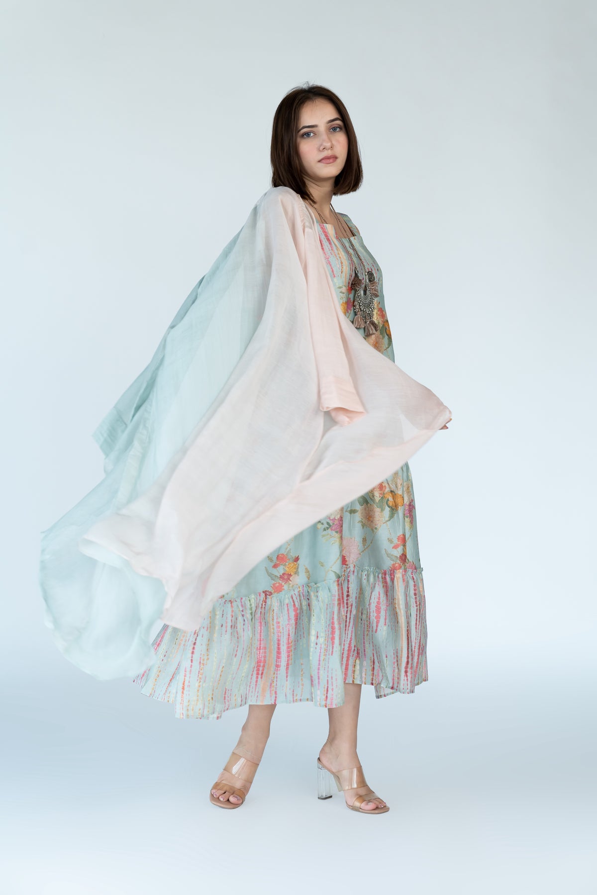 Summer Chanderi Dress with Cape