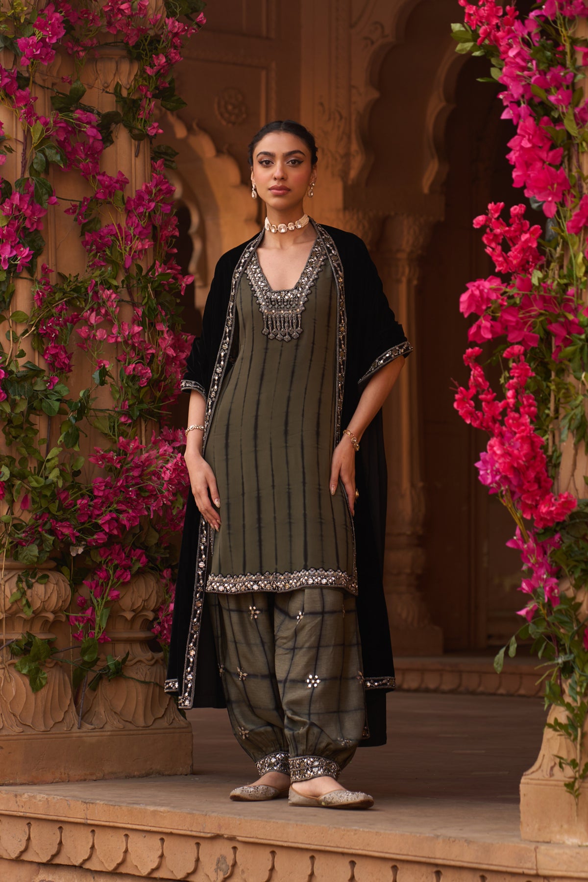 Dull Olive Tie-Dye Kurta Set