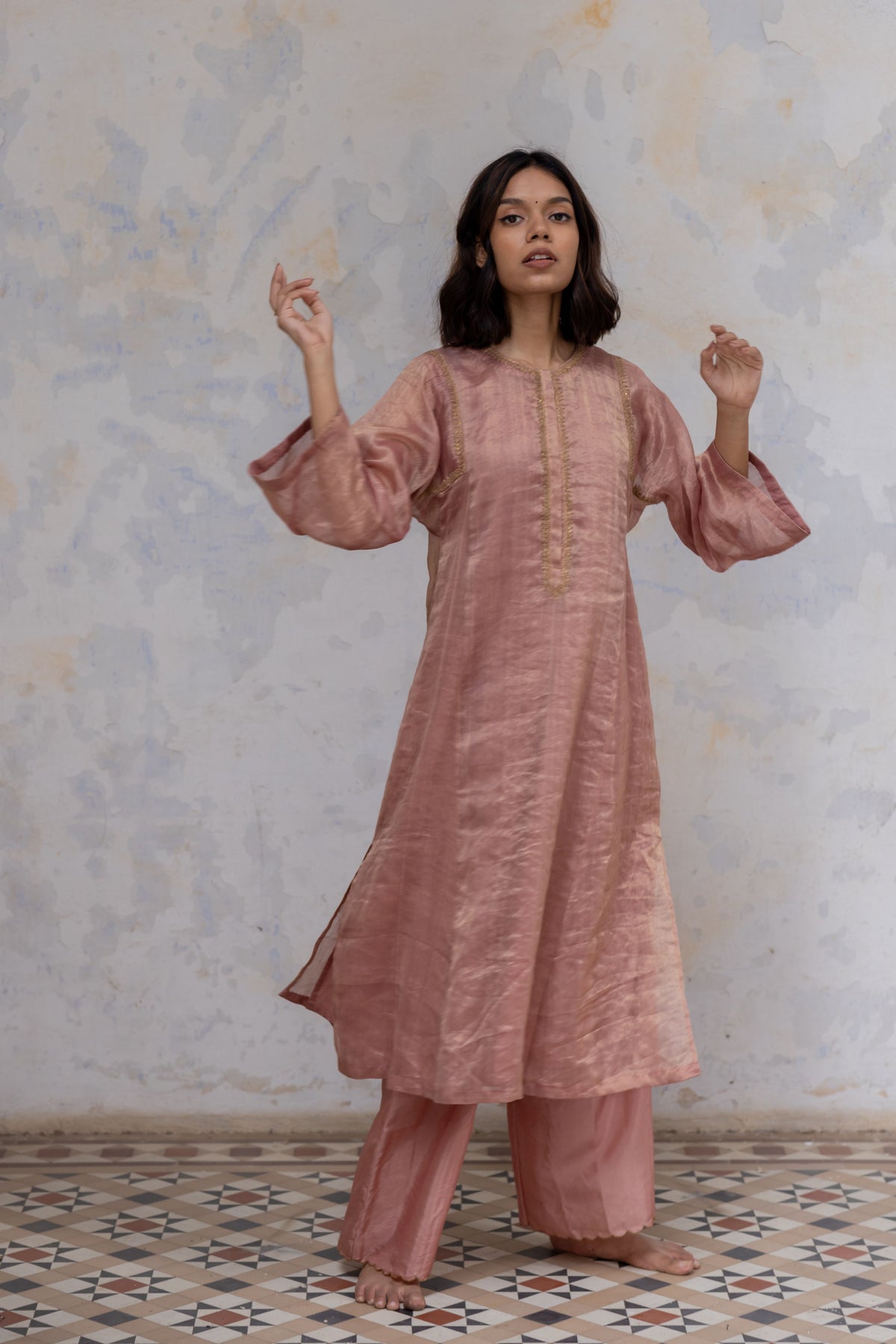 Old rose hazrat kurta set