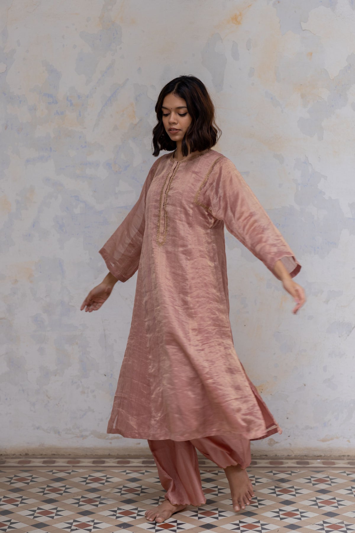 Old rose hazrat kurta set
