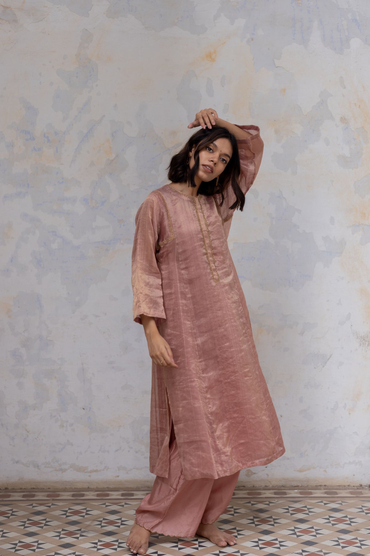 Old rose hazrat kurta set