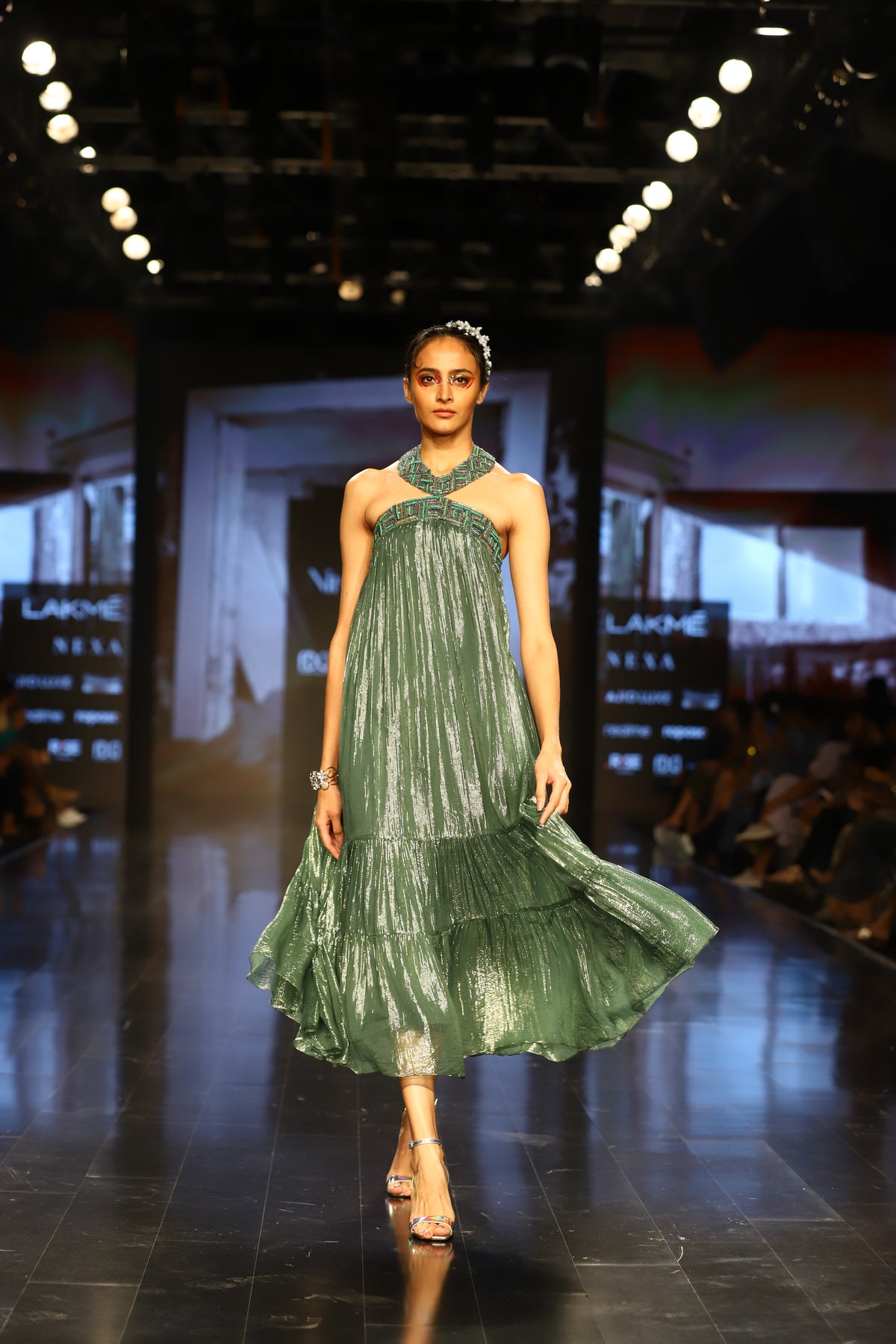 Forest Lurex Tirerd Midi Dress