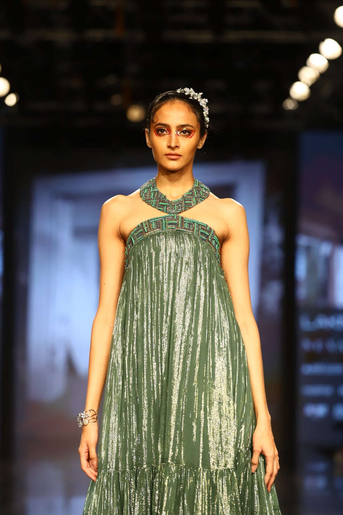 Forest Lurex Tirerd Midi Dress