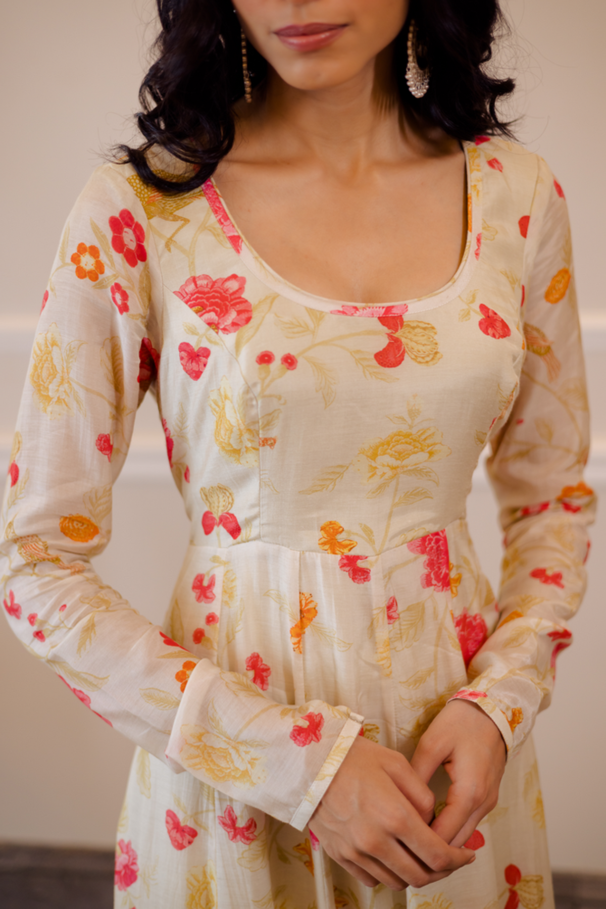 Off-white stitched saree