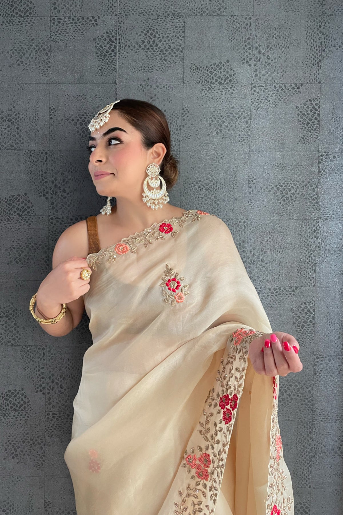 Beige Organza Saree