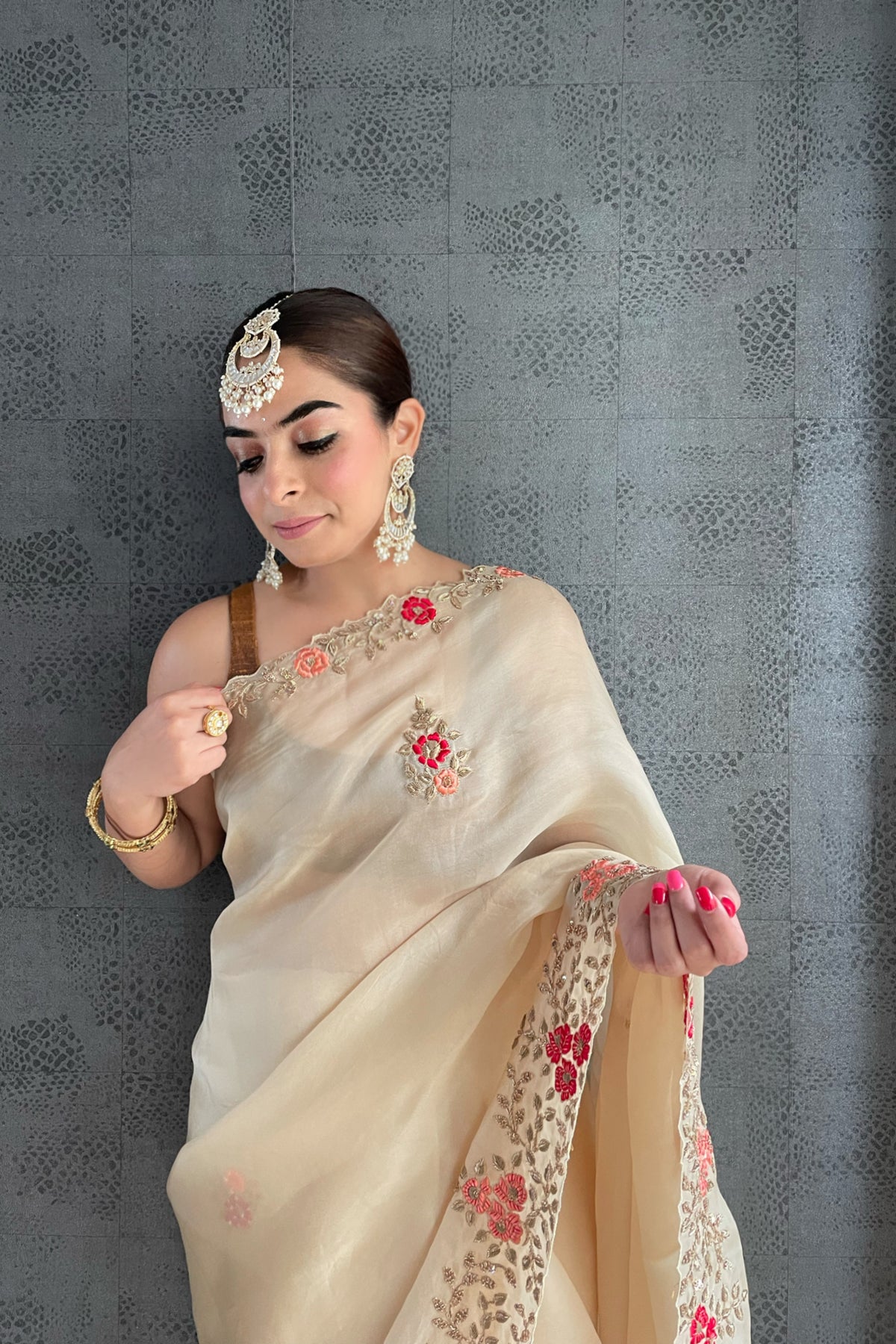 Beige Organza Saree