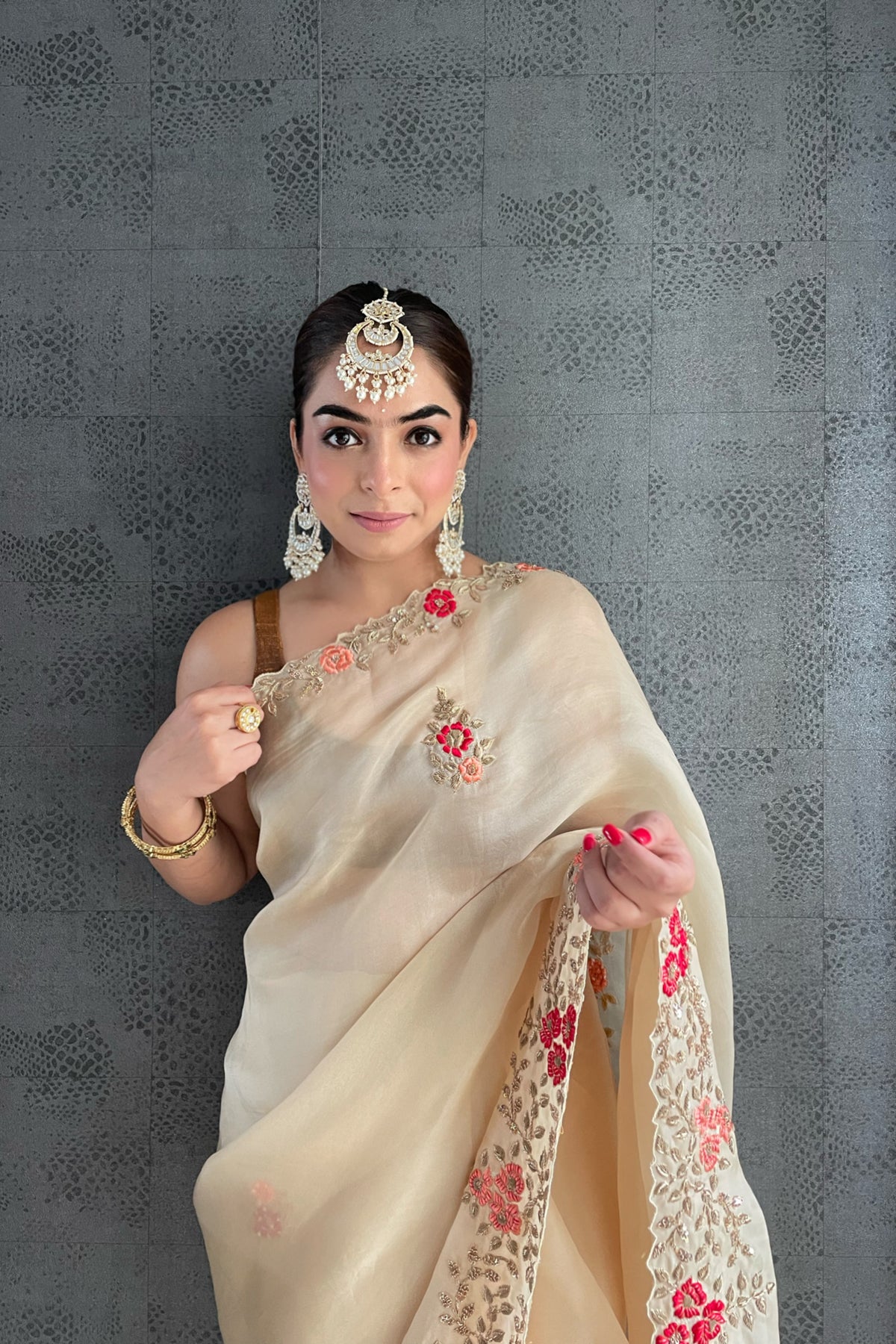 Beige Organza Saree