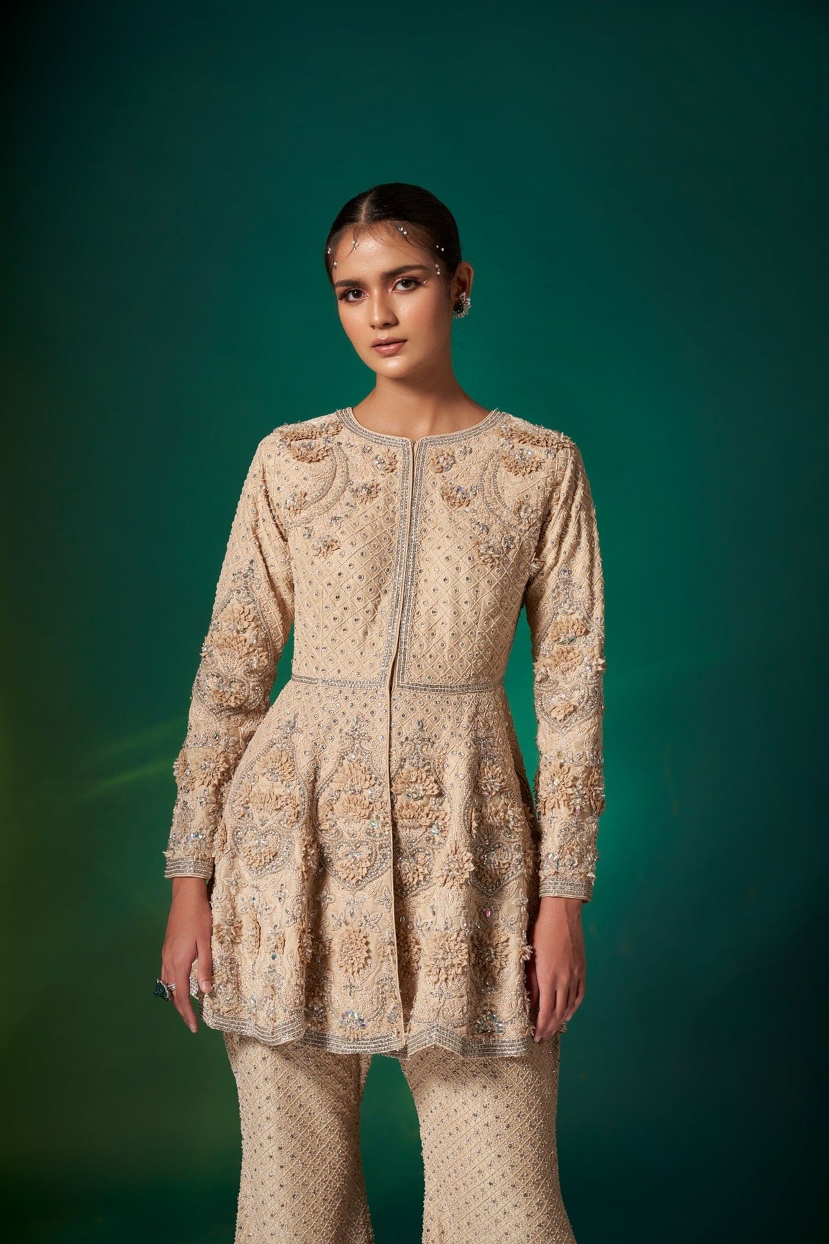 Beige Peplum Kurta Set