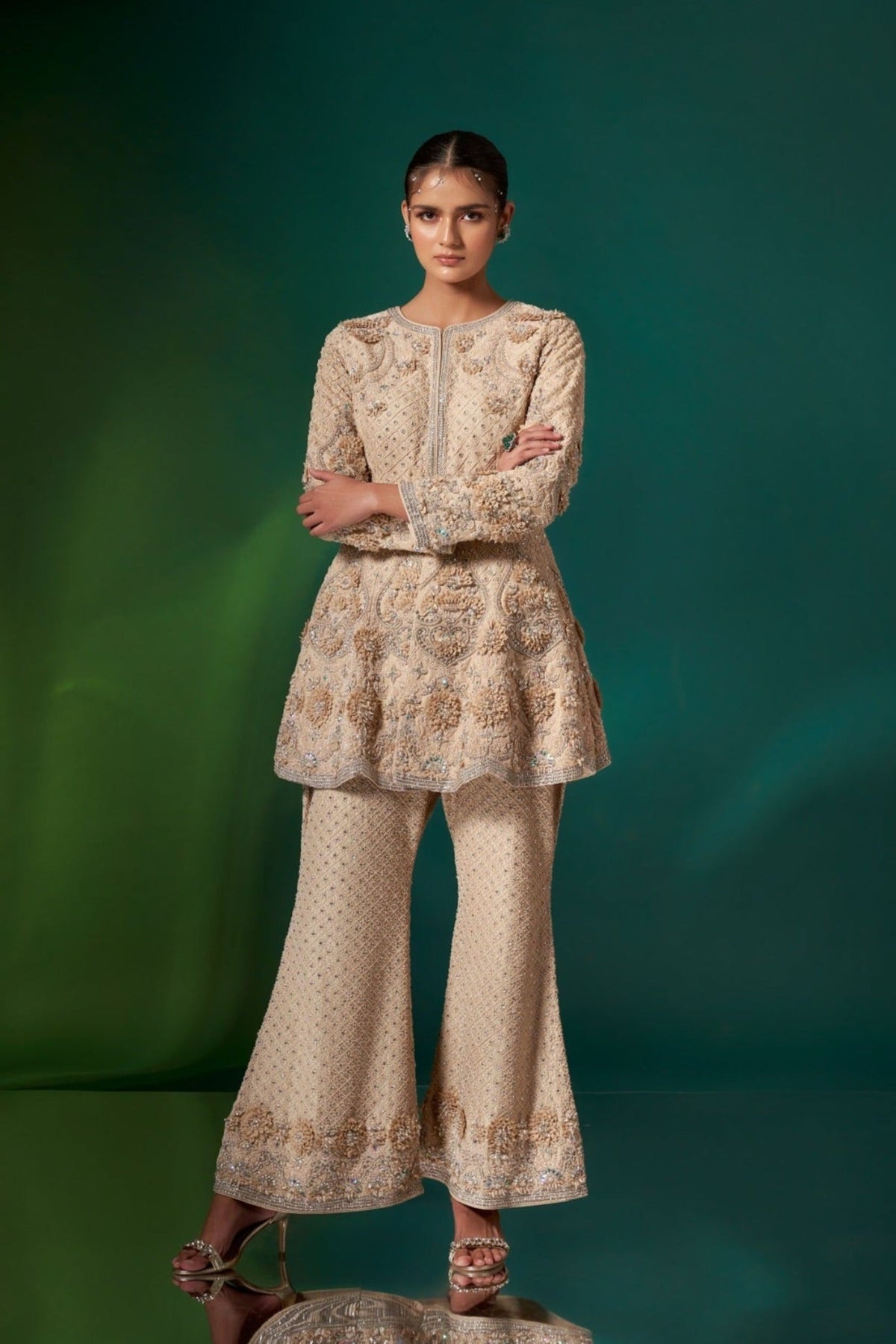 Beige Peplum Kurta Set