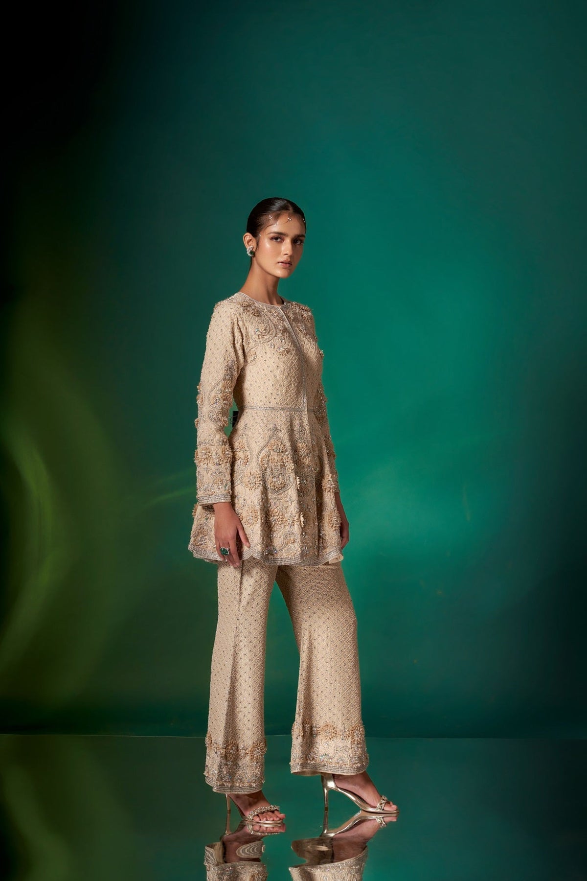 Beige Peplum Kurta Set