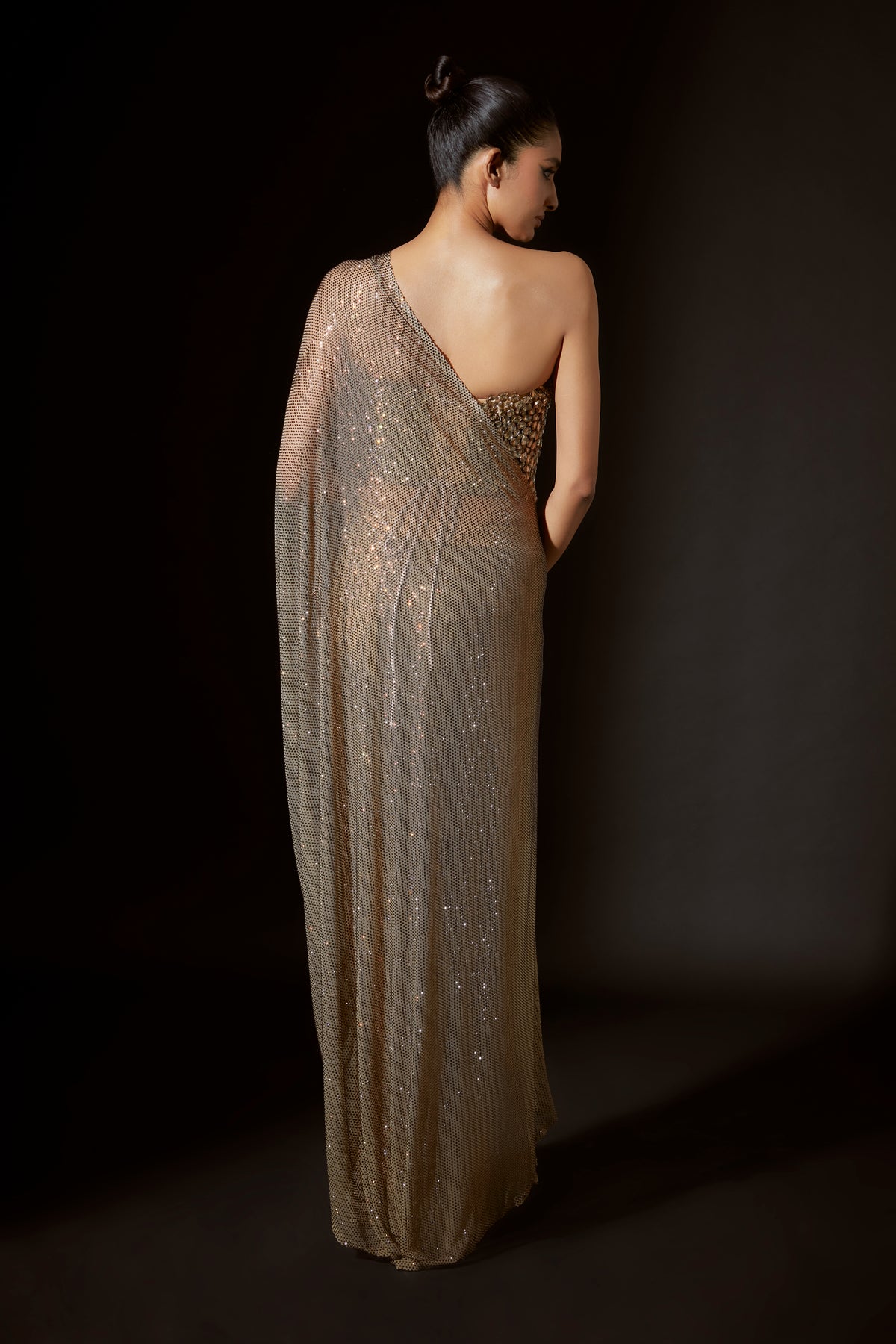 Dusky Gold Golden Scarab Saree Set