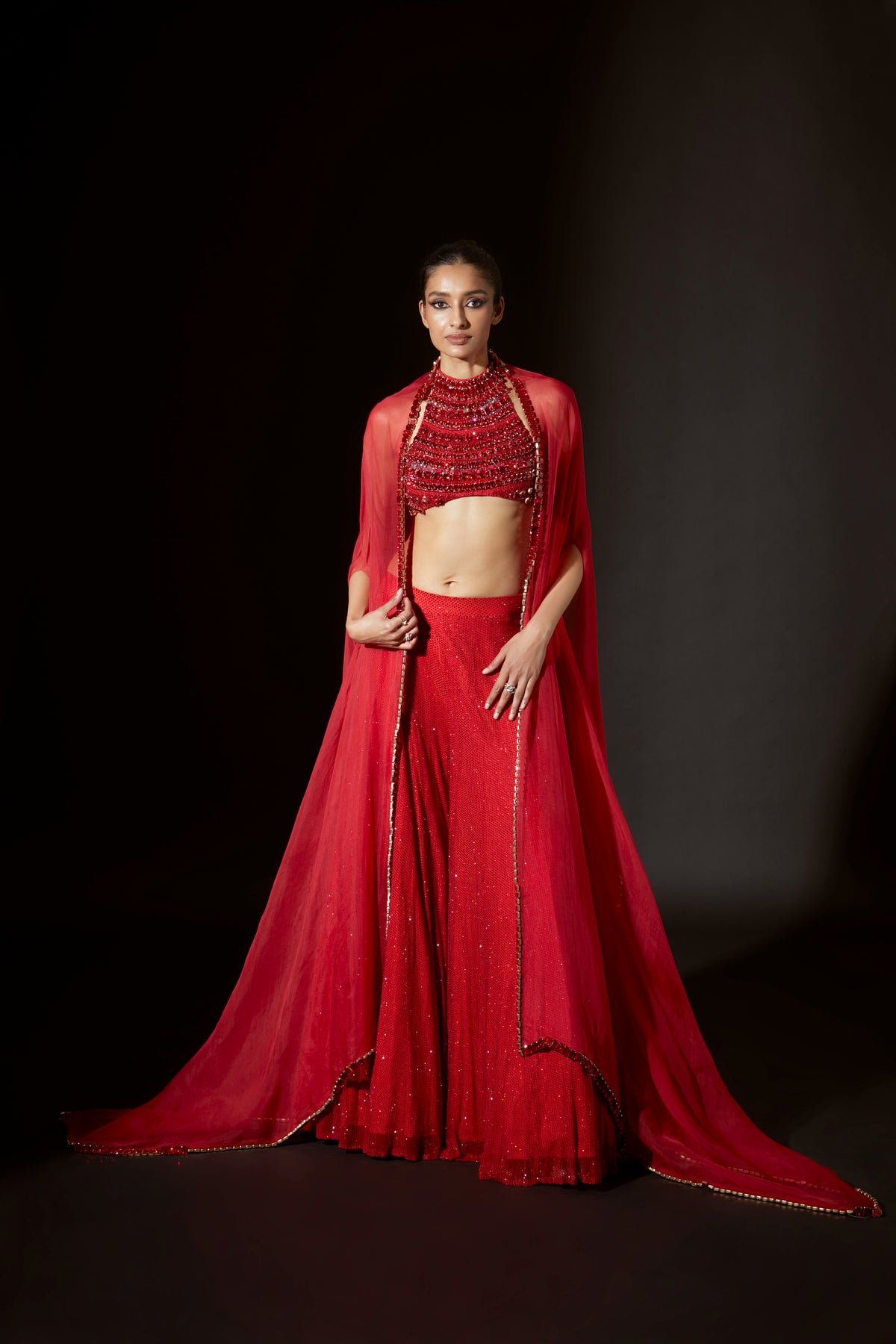 Red Vibrant Jewel Sharara Set