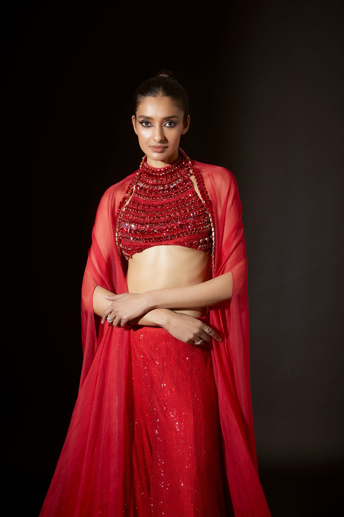 Red Vibrant Jewel Sharara Set