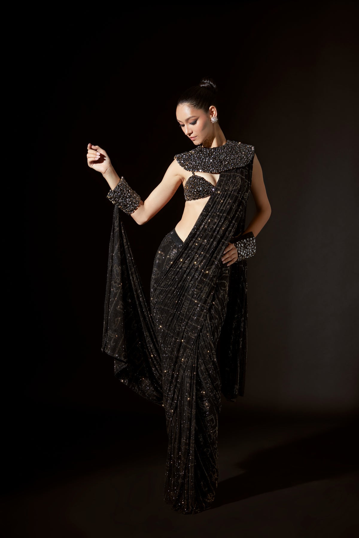 Black Hieroglyphic Whimsy Saree Set