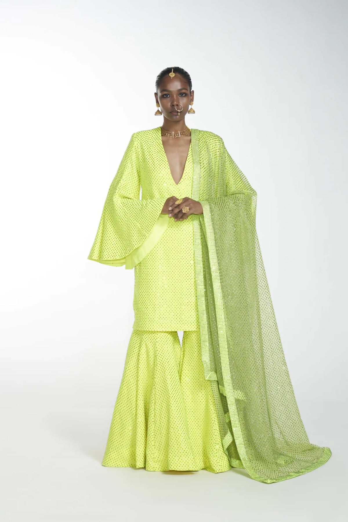 Crystal Neon Bell Sharara Set
