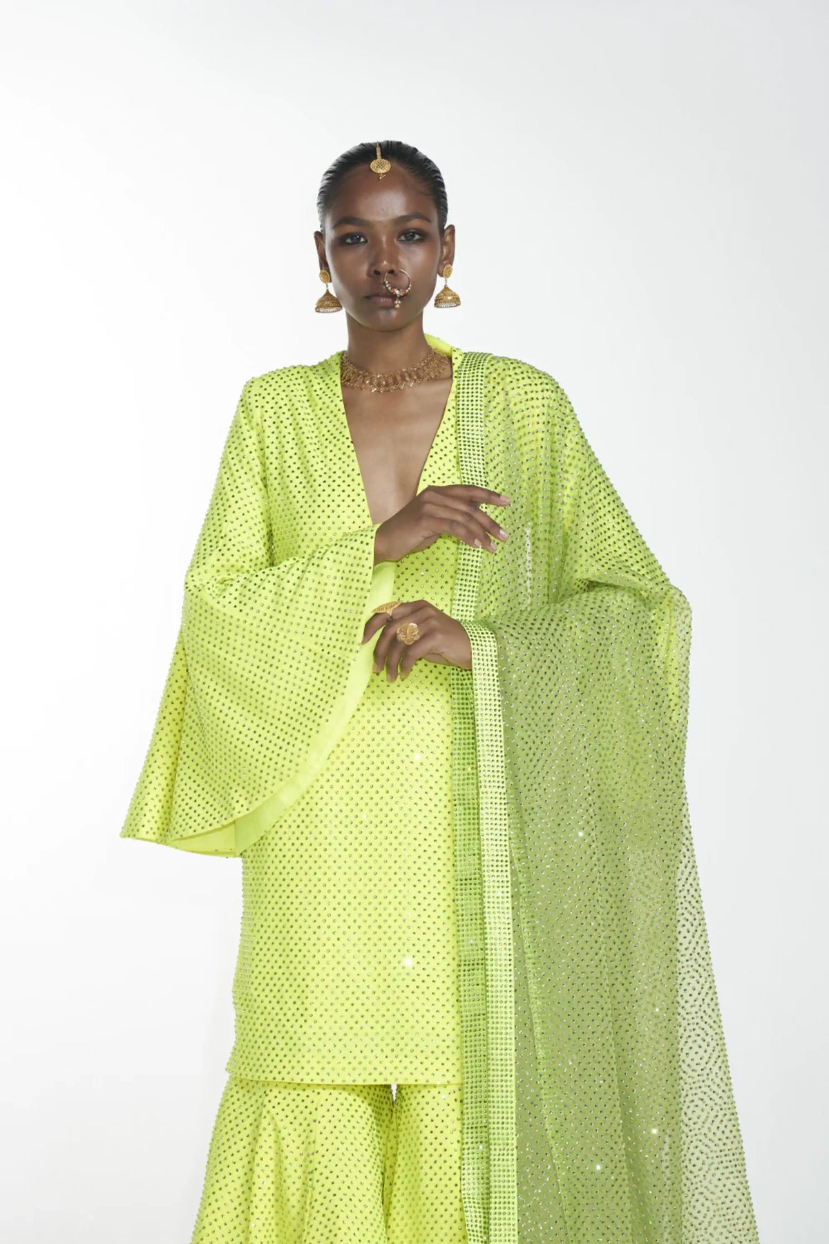 Crystal Neon Bell Sharara Set