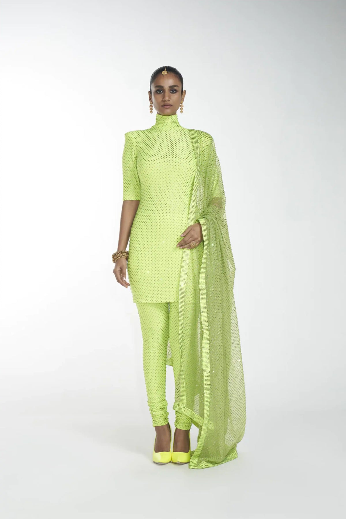 Neon Green Crystal Kurta Set