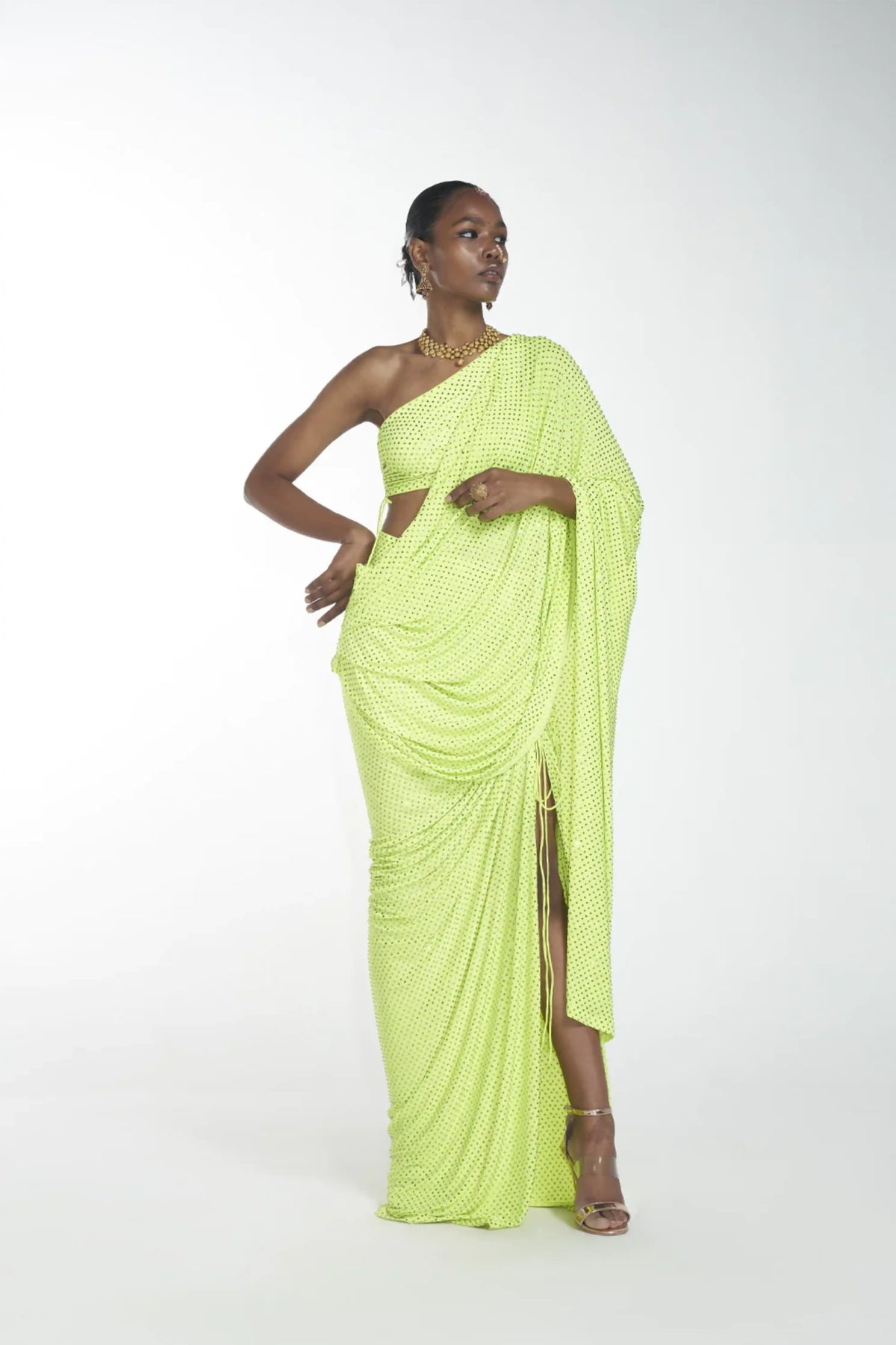 Crystal Detachable Slit Saree