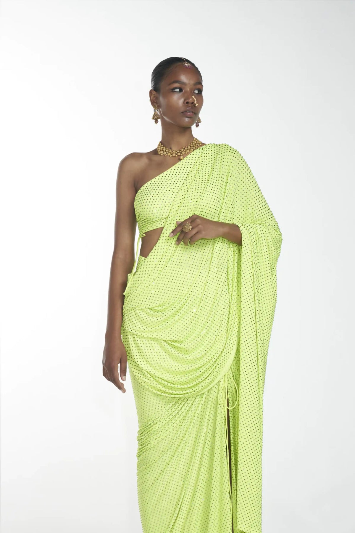 Crystal Detachable Slit Saree