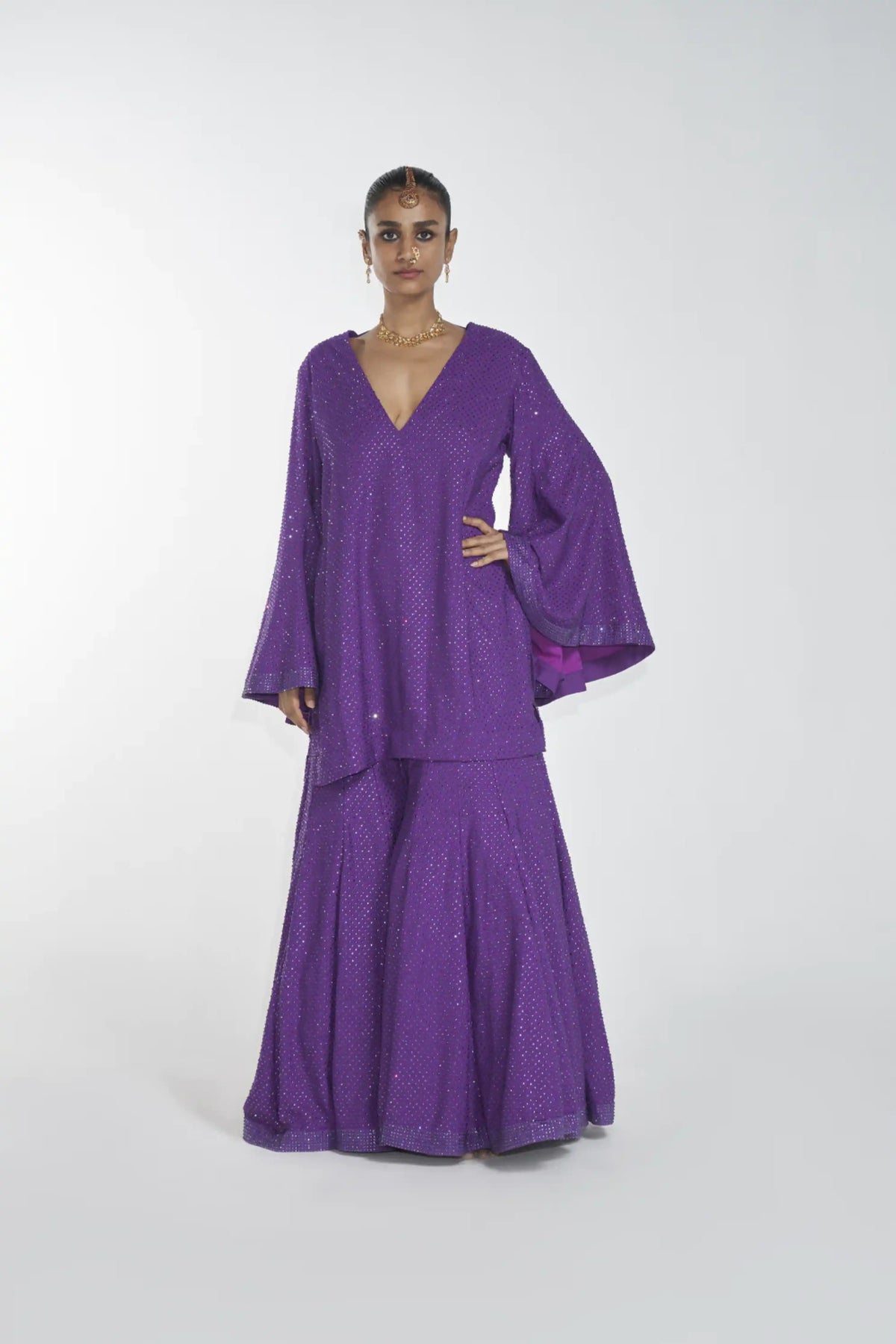 Purple Bell Sharara Set