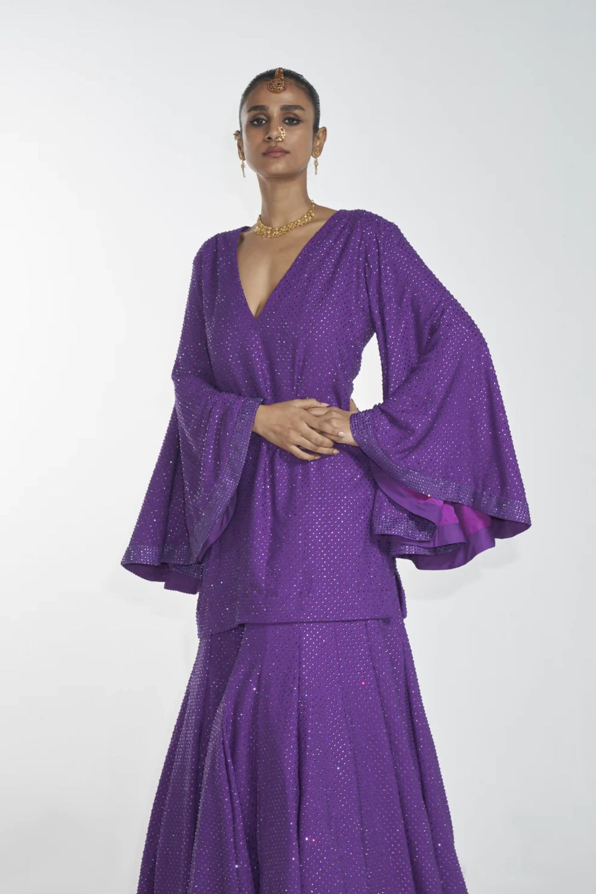 Purple Bell Sharara Set