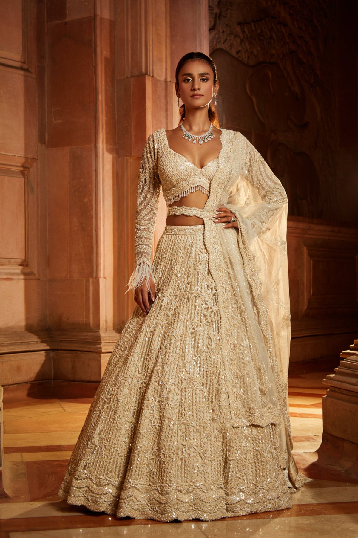 Ivory Lehenga Choli Dupatta Set