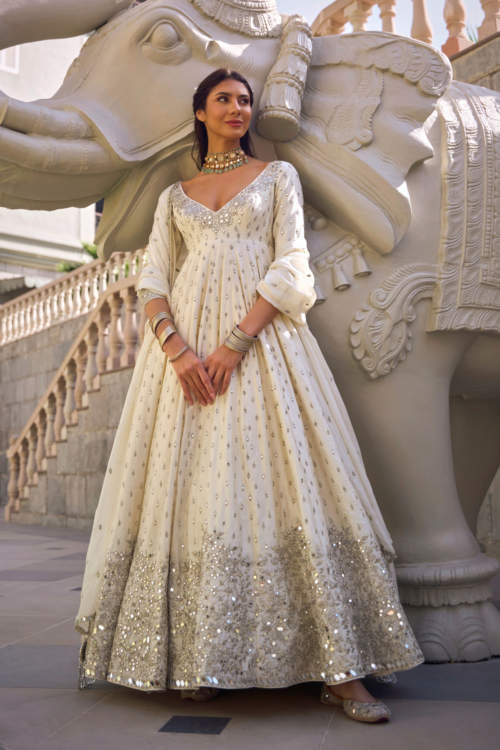 ivory anarkali dress Ivory Anarkali Set With Gota Work Design by Karishma Khanduja Bareilley at Pernia's Pop Up Shop 2026