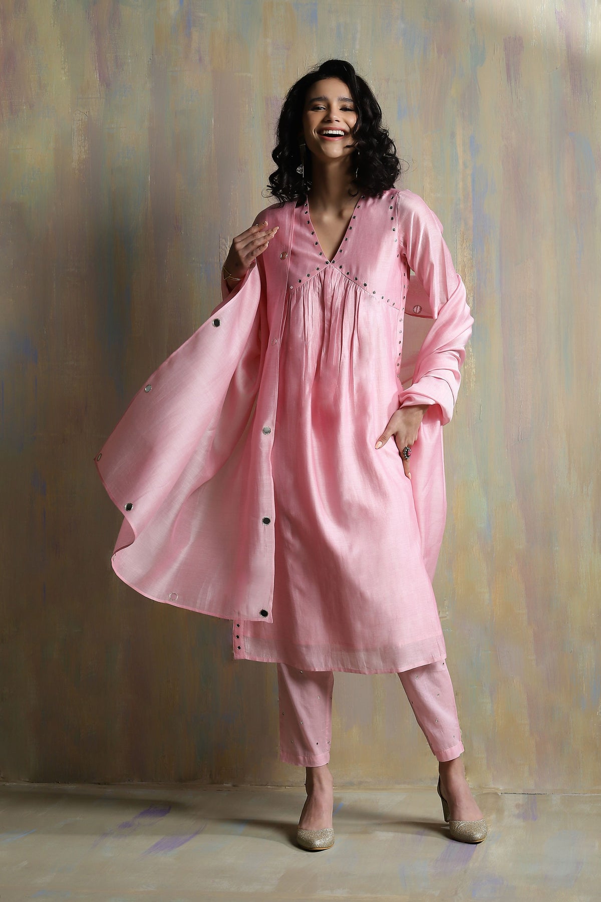 Light Pink High Slit Kurta Set
