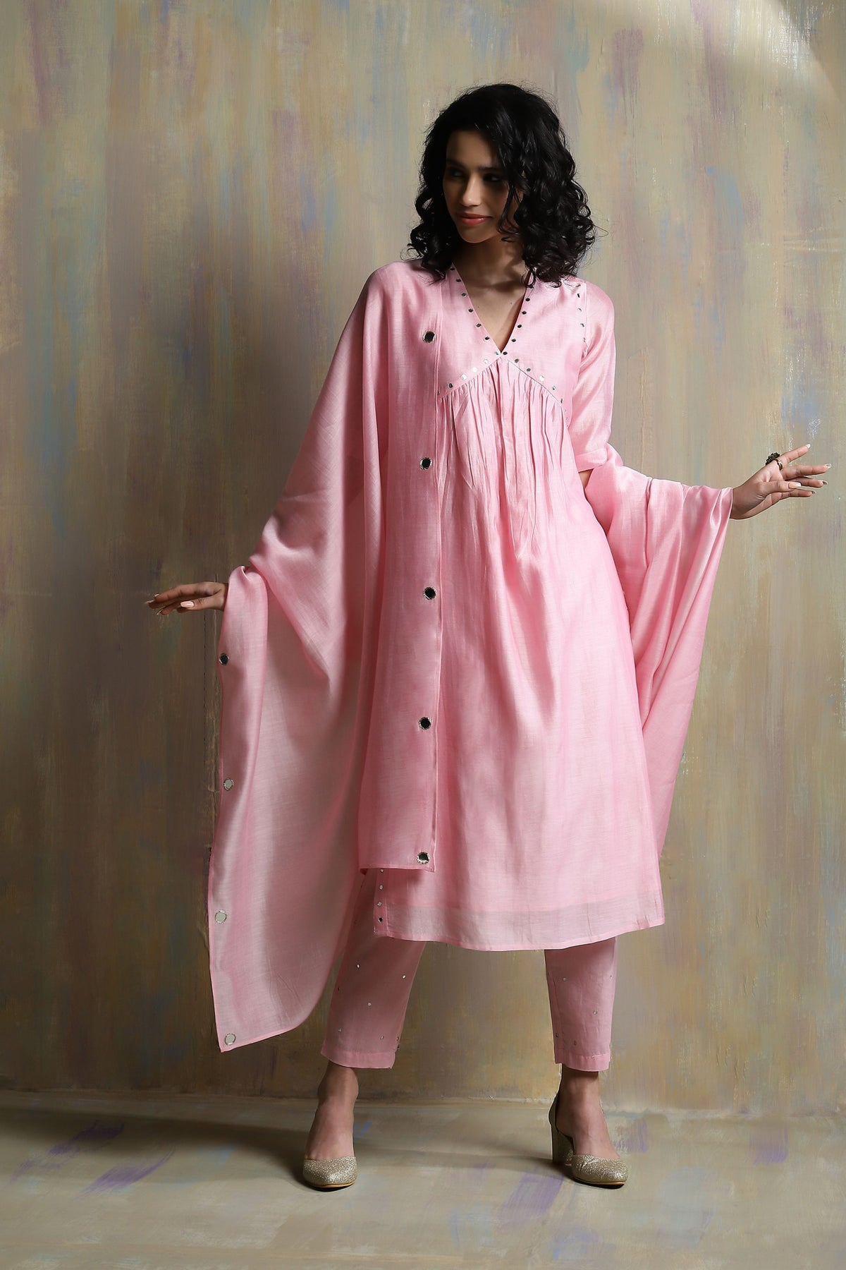 Light Pink High Slit Kurta Set