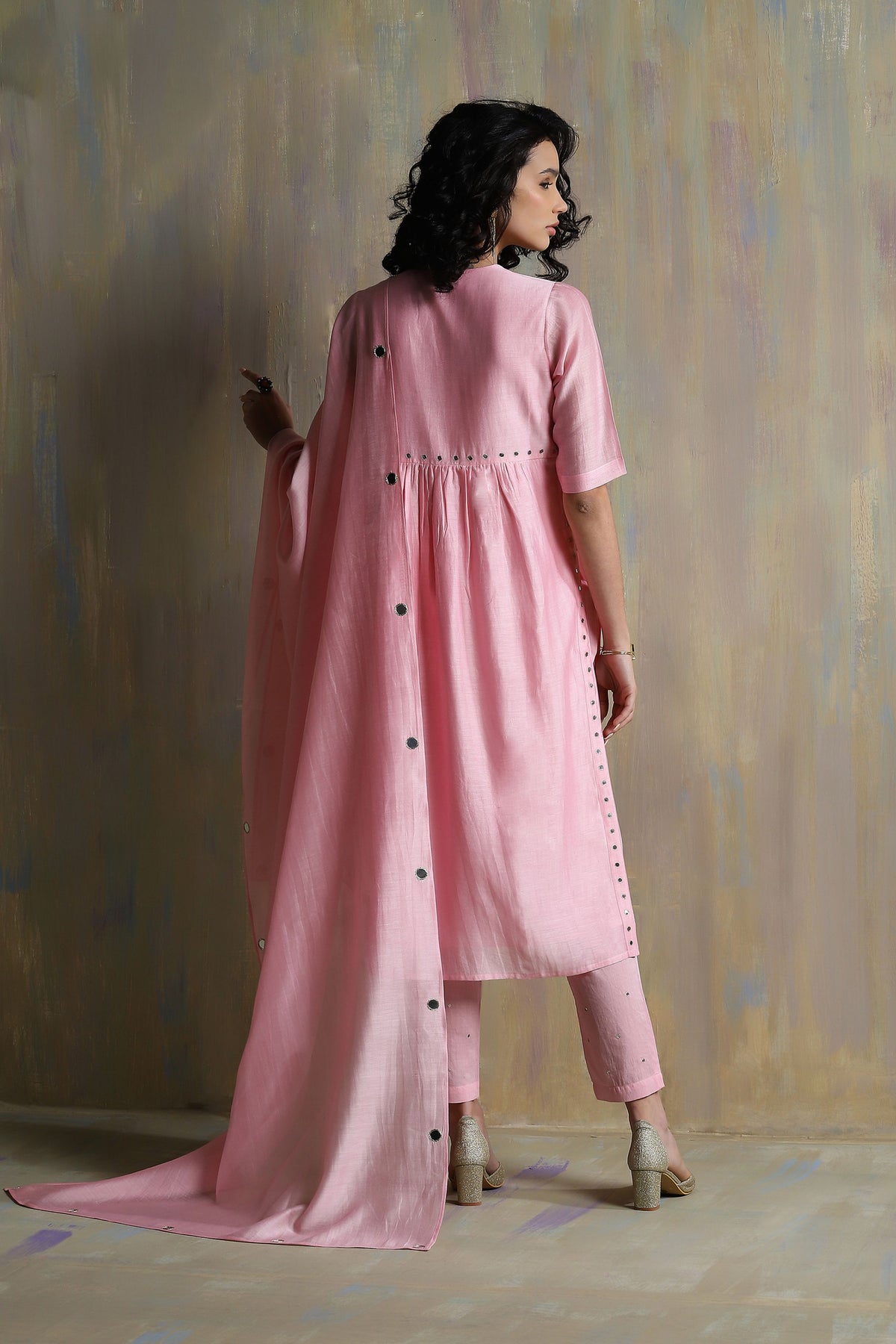 Light Pink High Slit Kurta Set
