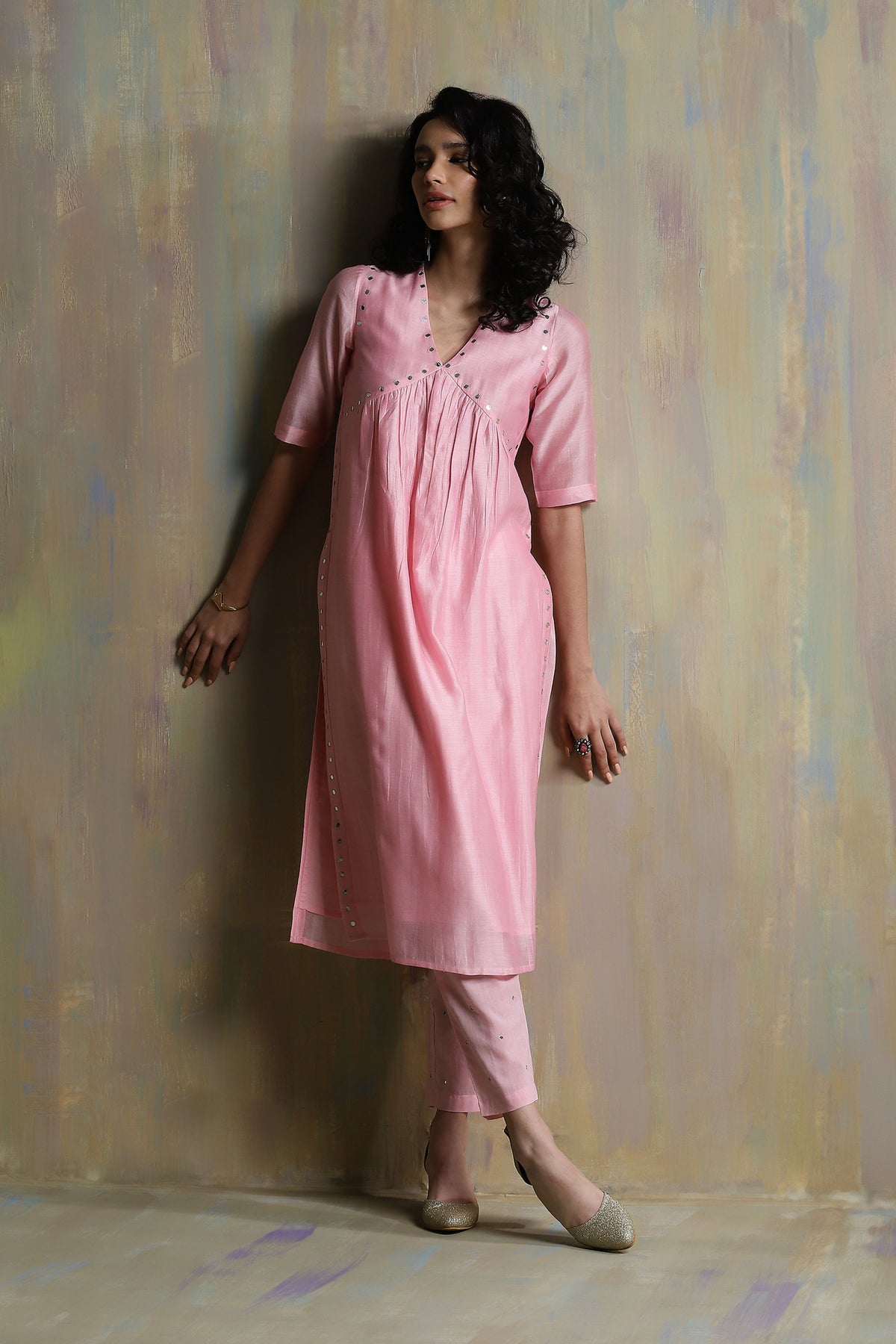 Light Pink High Slit Kurta Set