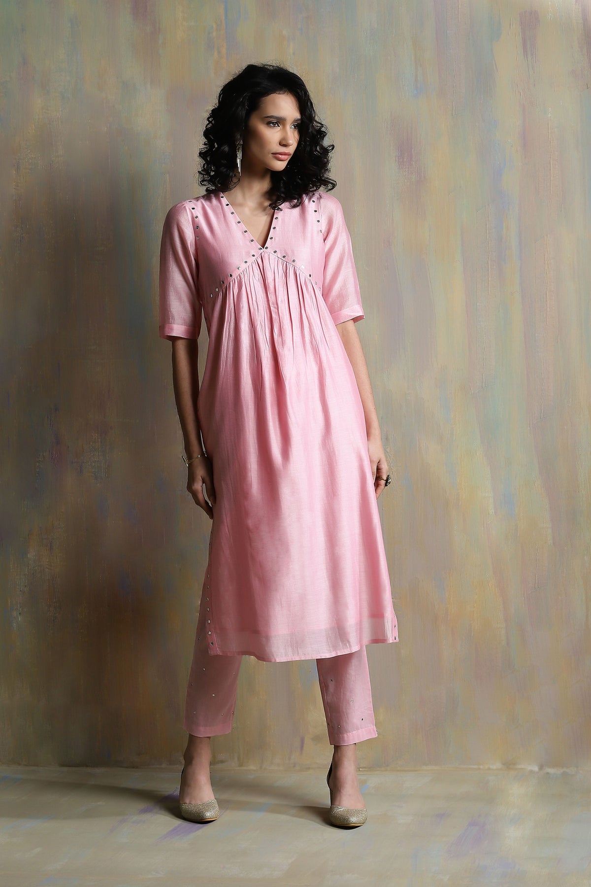 Light Pink High Slit Kurta Set